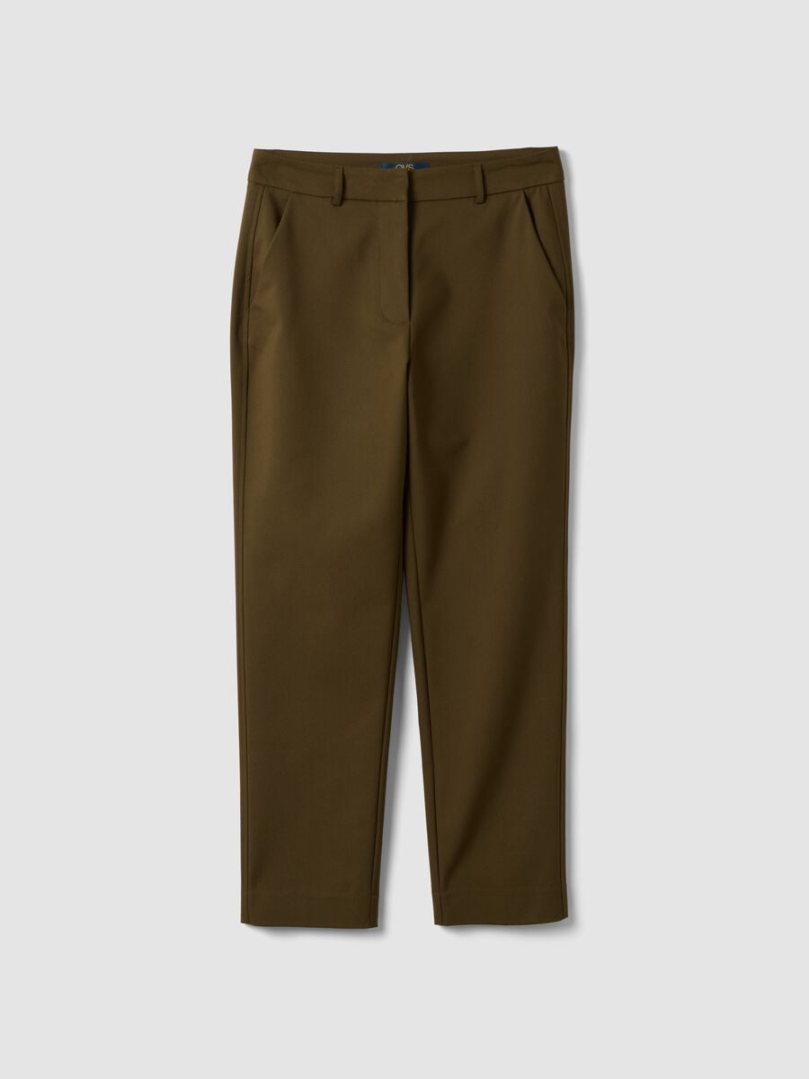 Green slim-fit stretch cotton trousers_4