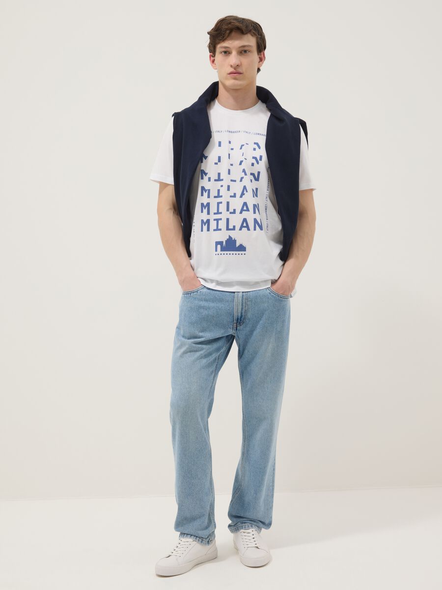 White pure cotton T-shirt with graphic print, regular fit_1