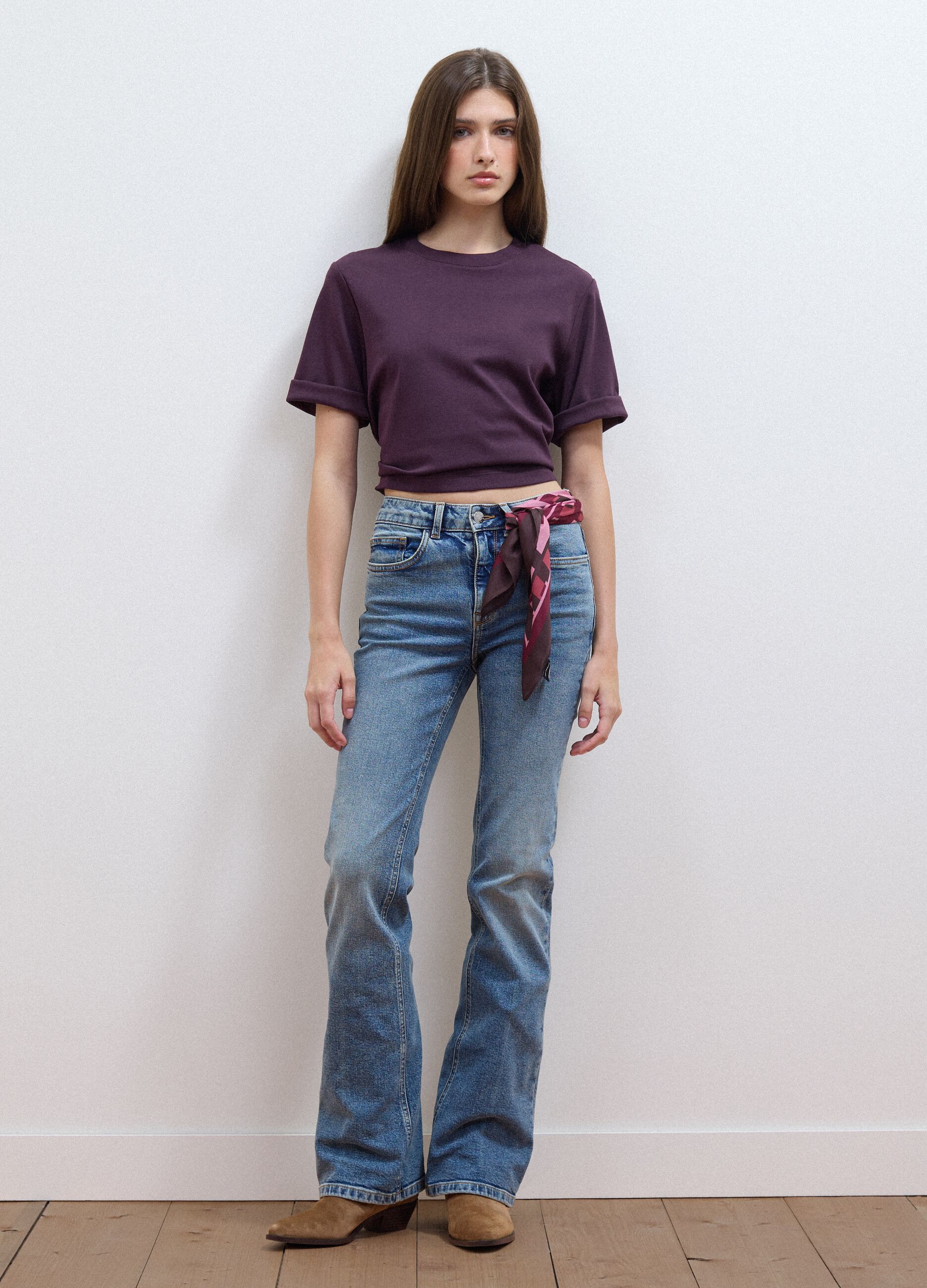 Purple boxy-fit T-shirt in a cotton-viscose blend