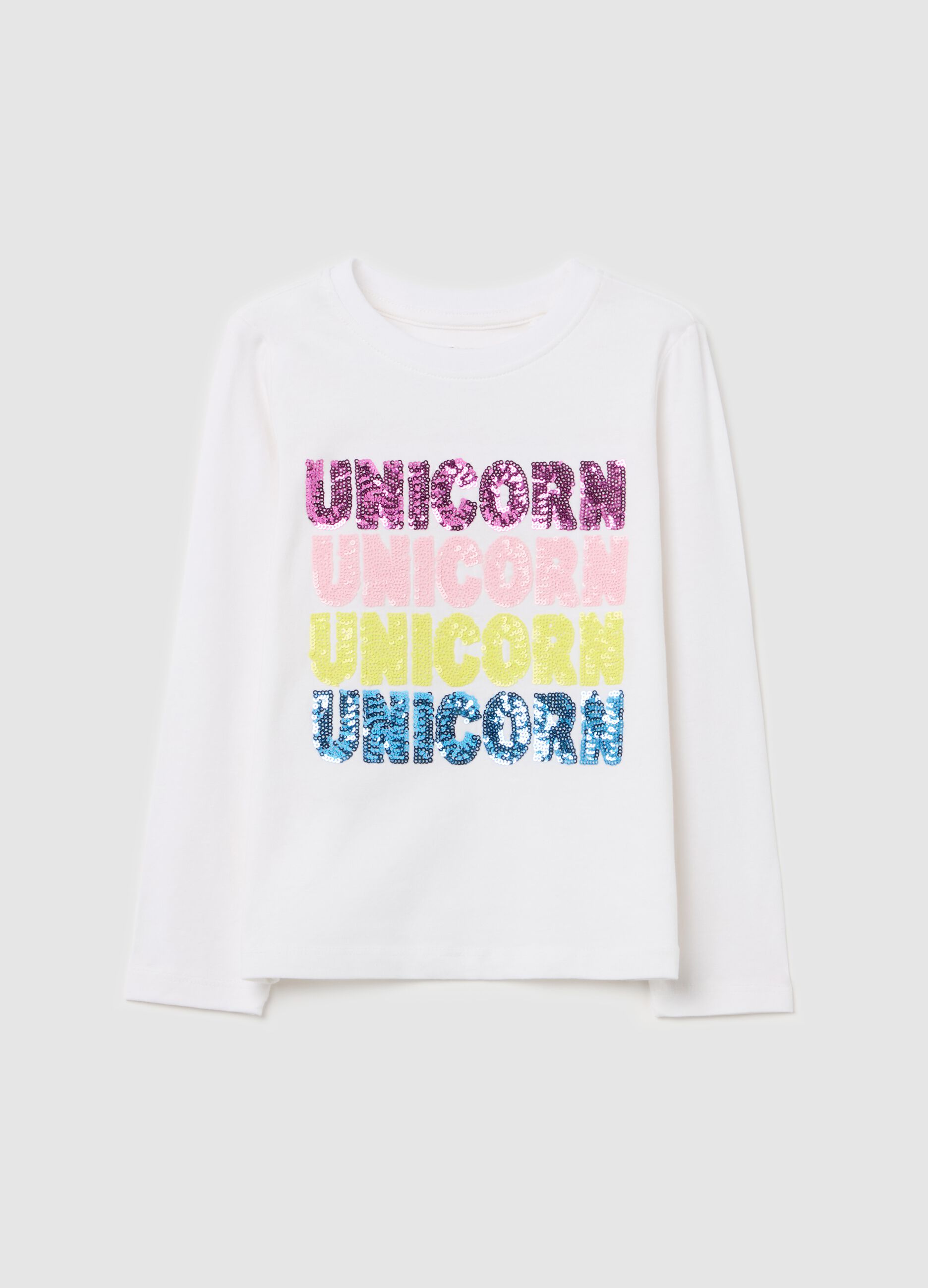 Long-sleeved T-shirt with sequinned "Unicorn" lettering