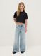 Girls' sky blue pure cotton wide leg jeans_0