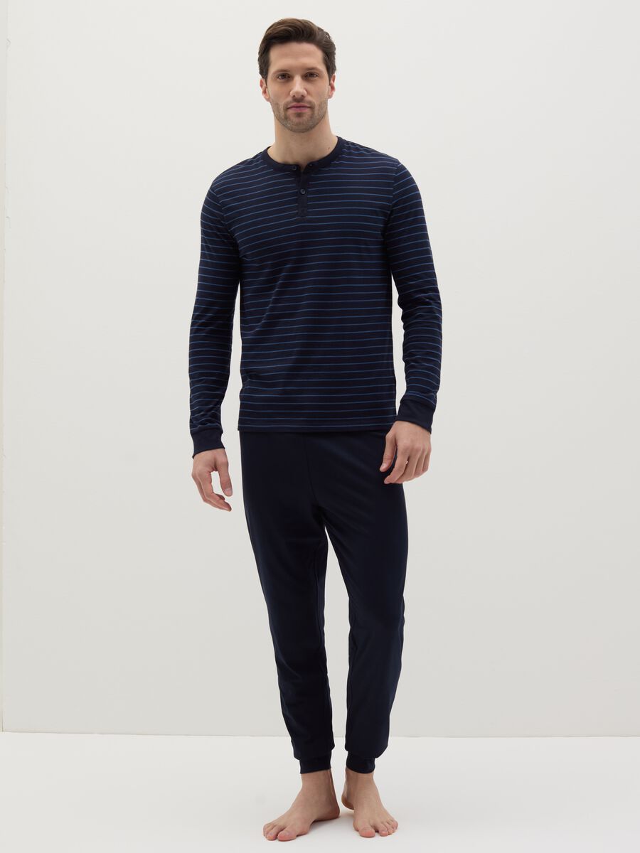 Striped pyjama top with granddad neckline_0