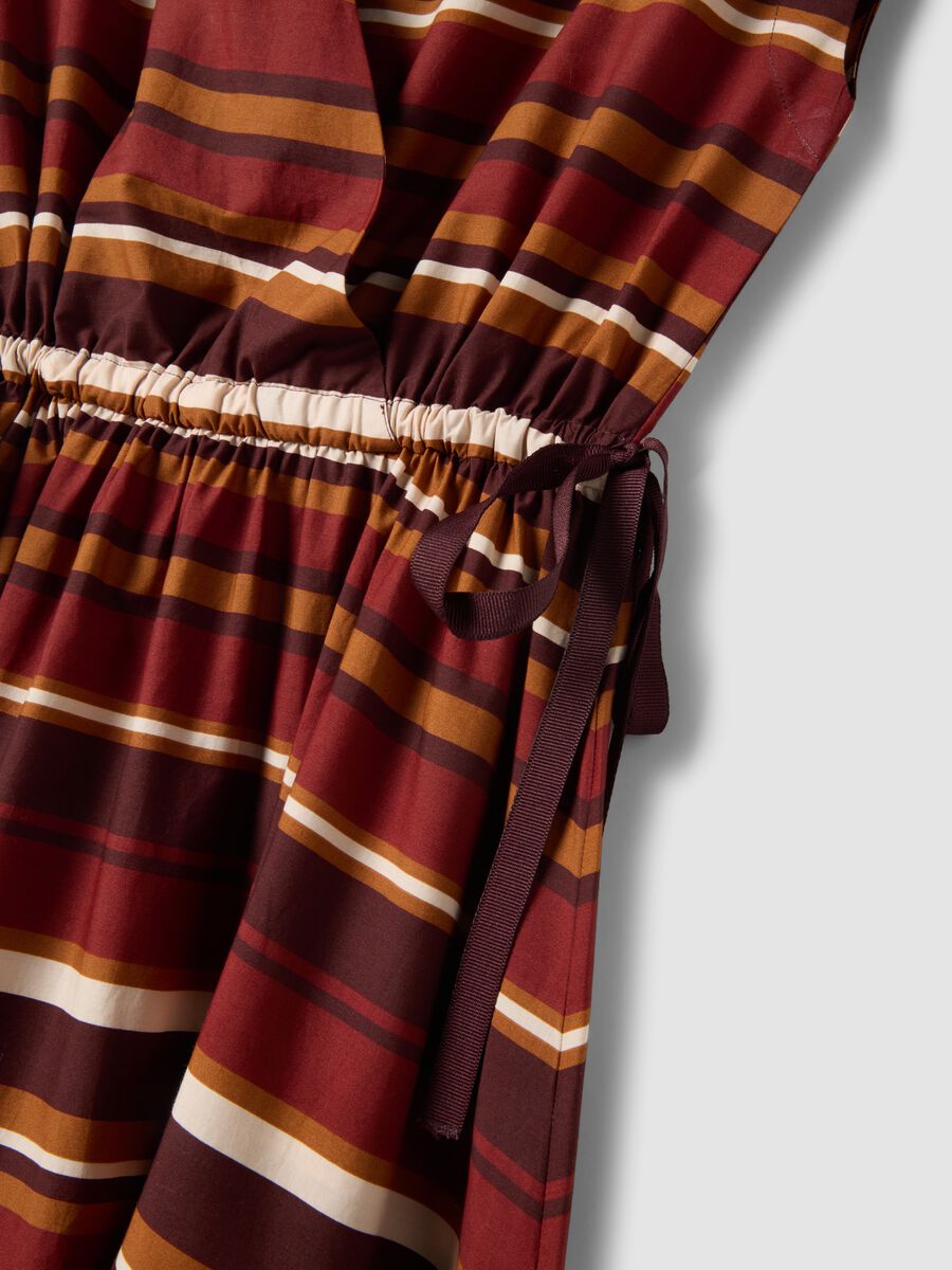 Multicolour striped pure cotton dress with regular fit and V-neck_5