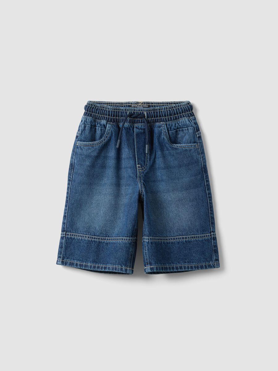 Shorts denim blu in puro cotone da bambino regular fit_0