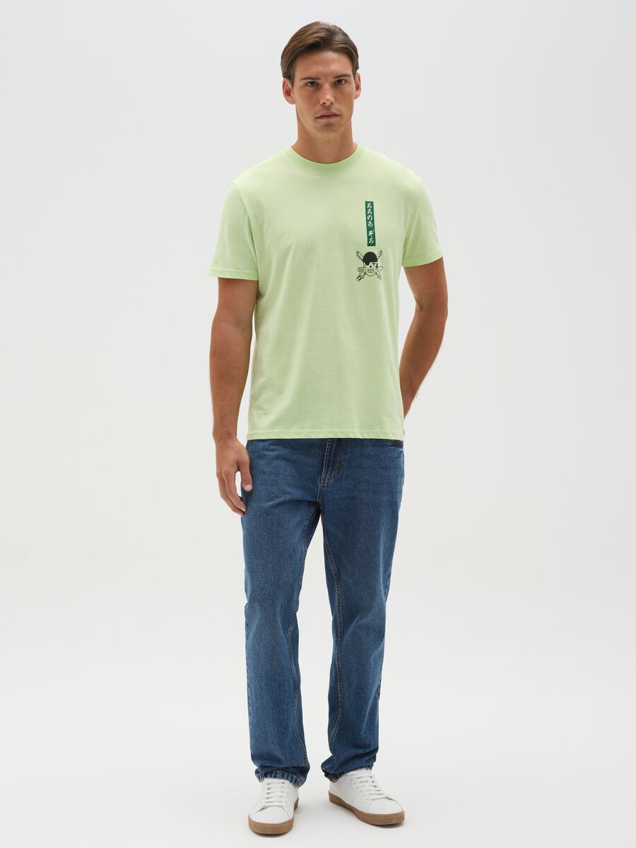 Men's pure cotton green regular fit T-shirt with One Piece print_1
