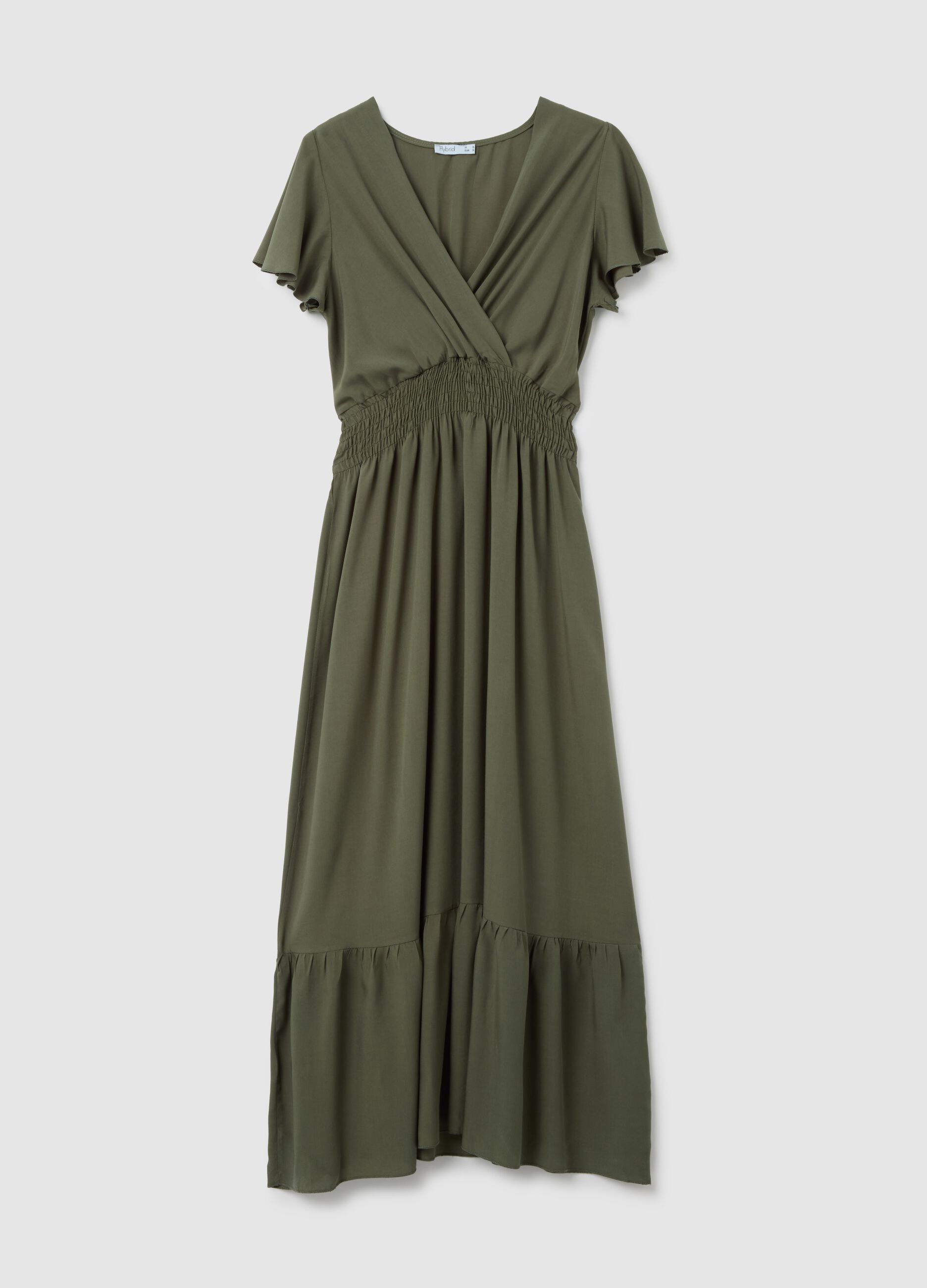 Women's long green dress in pure viscose regular fit