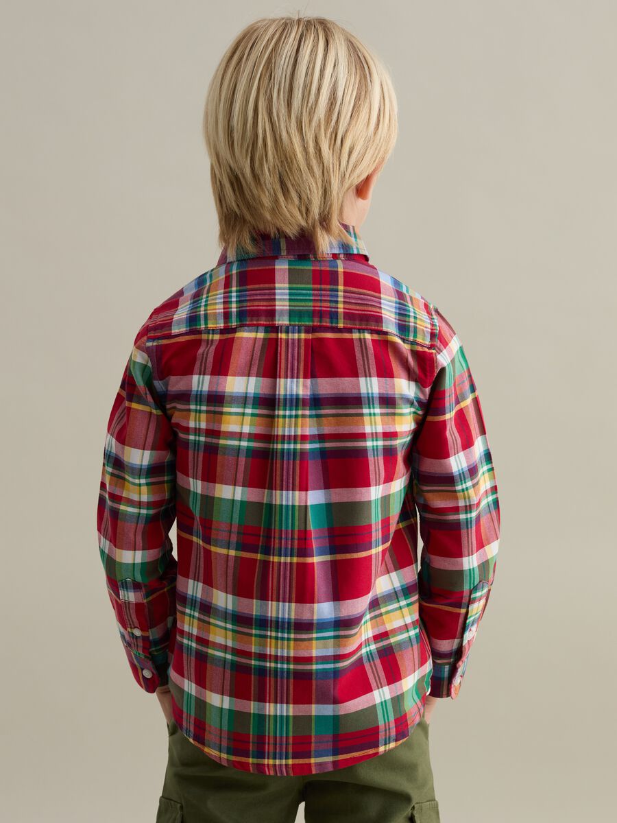 Button-down shirt with check print and logo embroidery_1