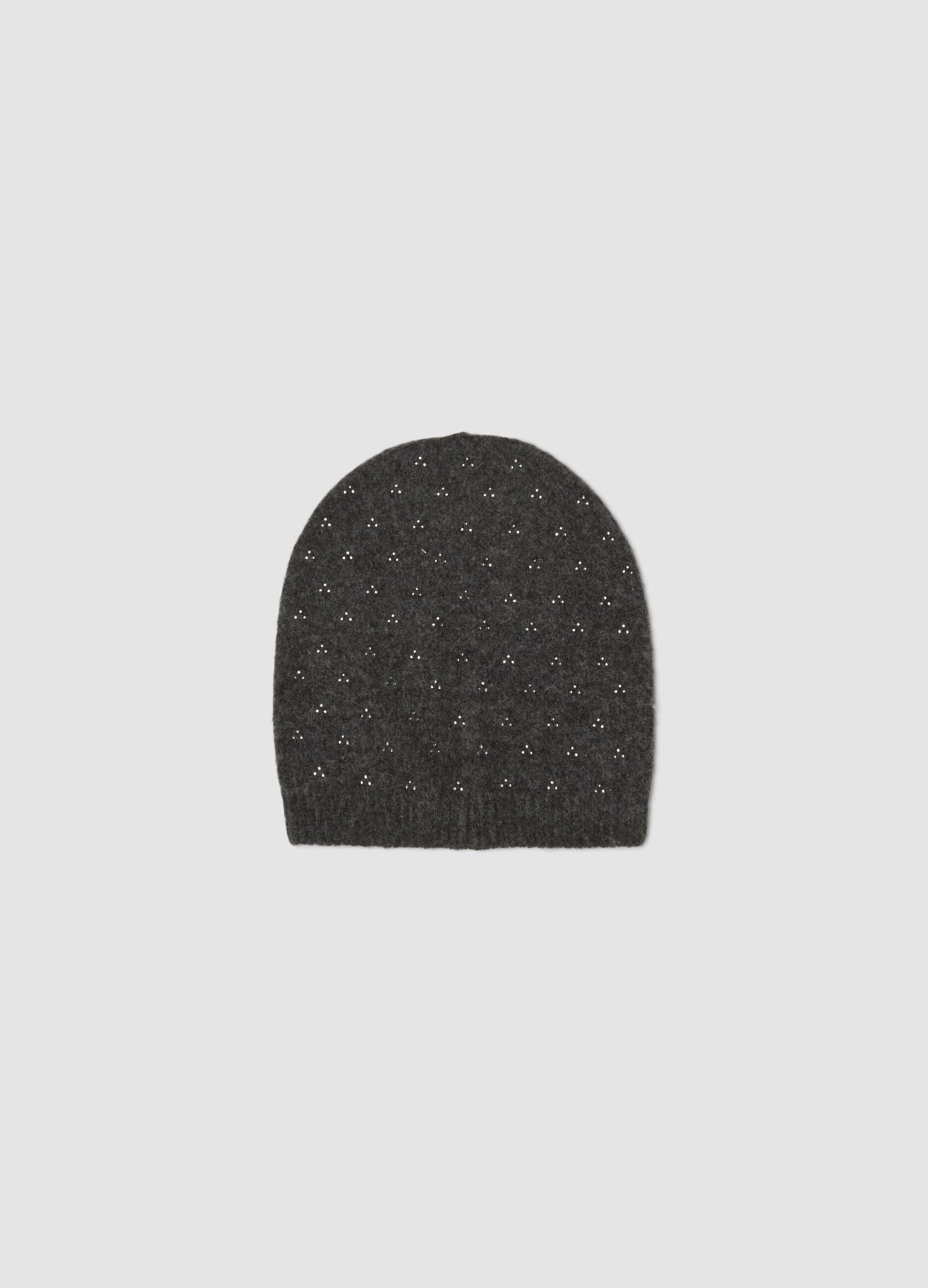Grey viscose and stretch wool beanie