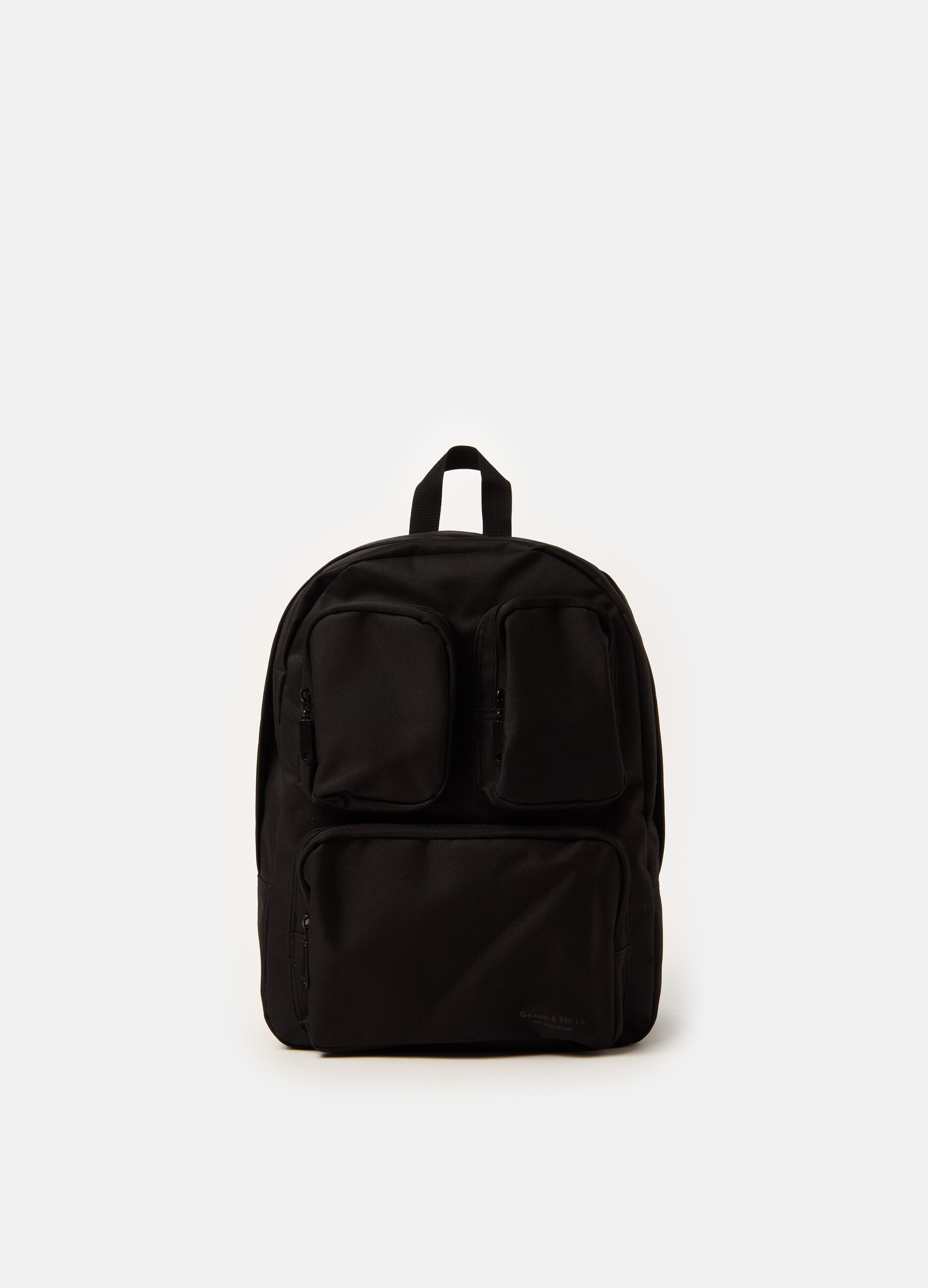 Backpack with external pockets and logo print