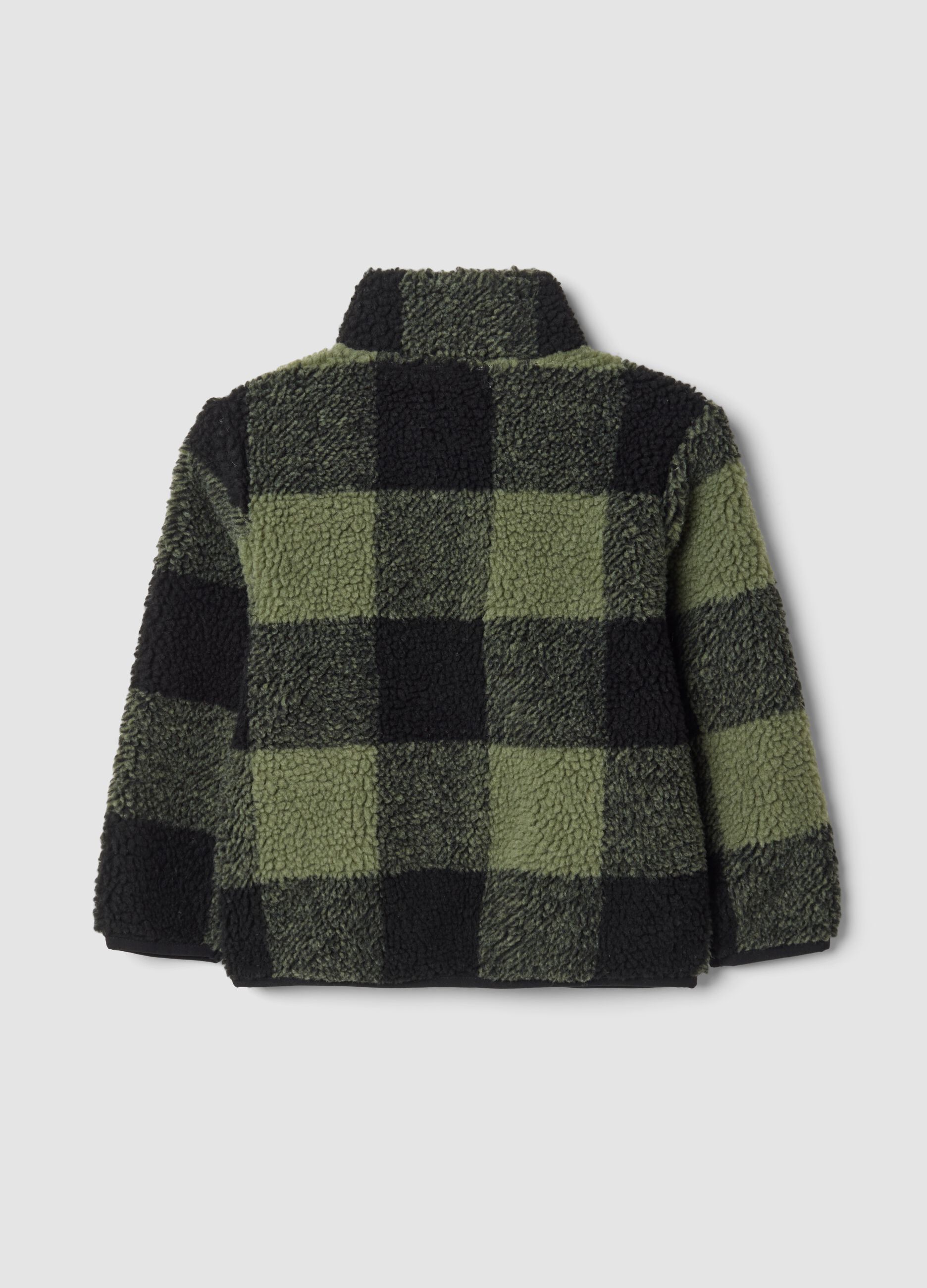 Green and black check sherpa sweatshirt with zip, oversized fit