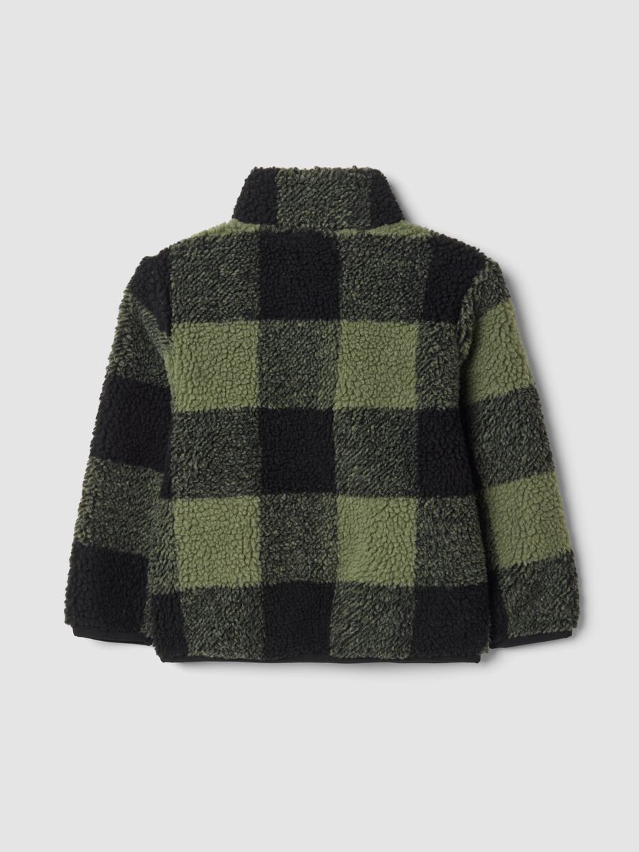 Felpa sherpa verde e nera girocollo a quadri con zip over fit_1