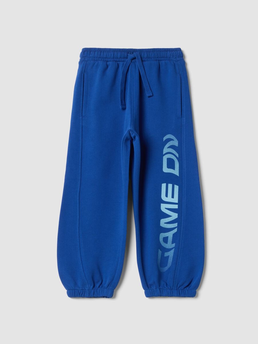 Pantaloni jogger blu in puro cotone organico con stampa_0