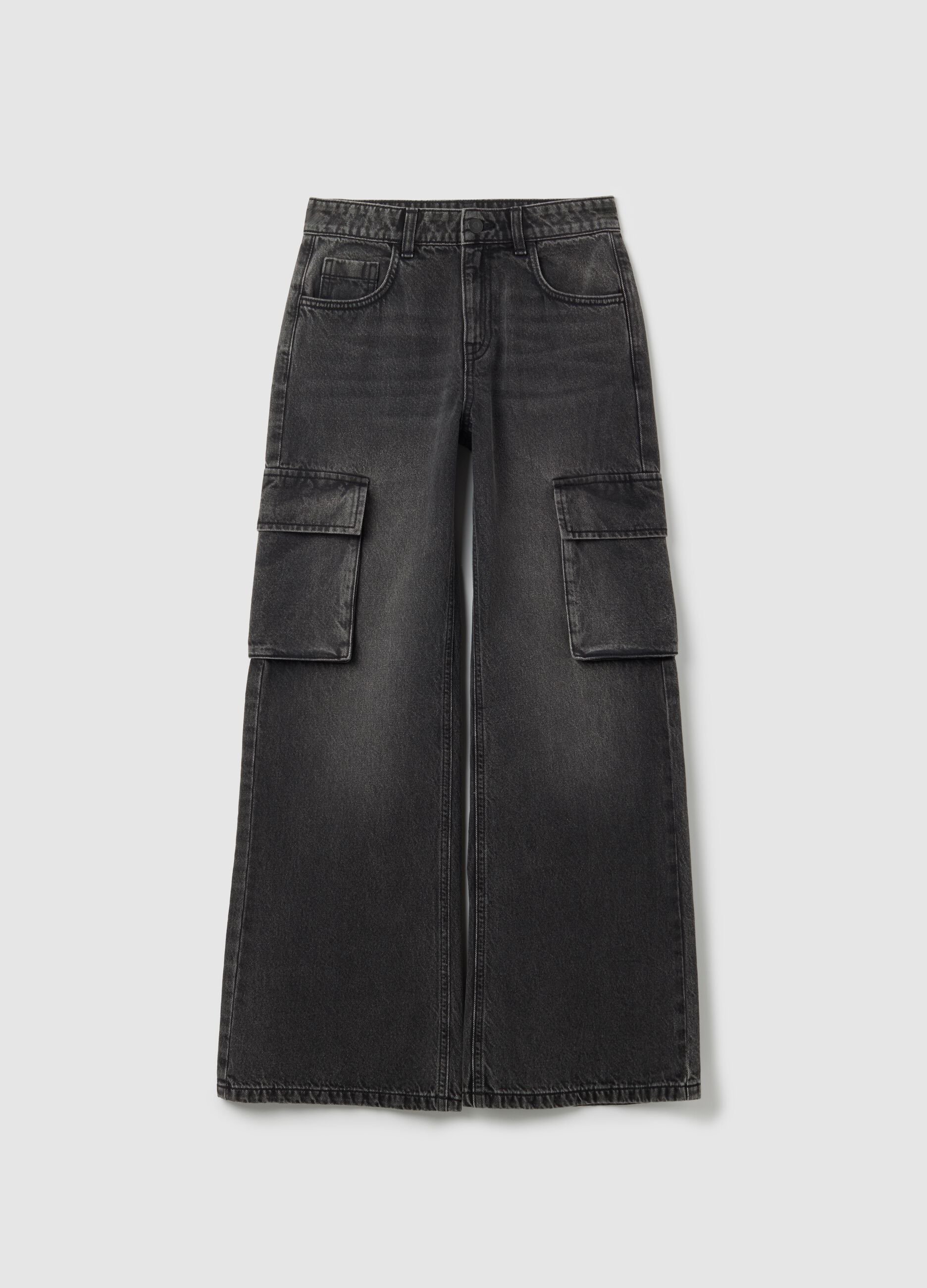 Pantaloni da ragazza in puro cotone nero relaxed fit