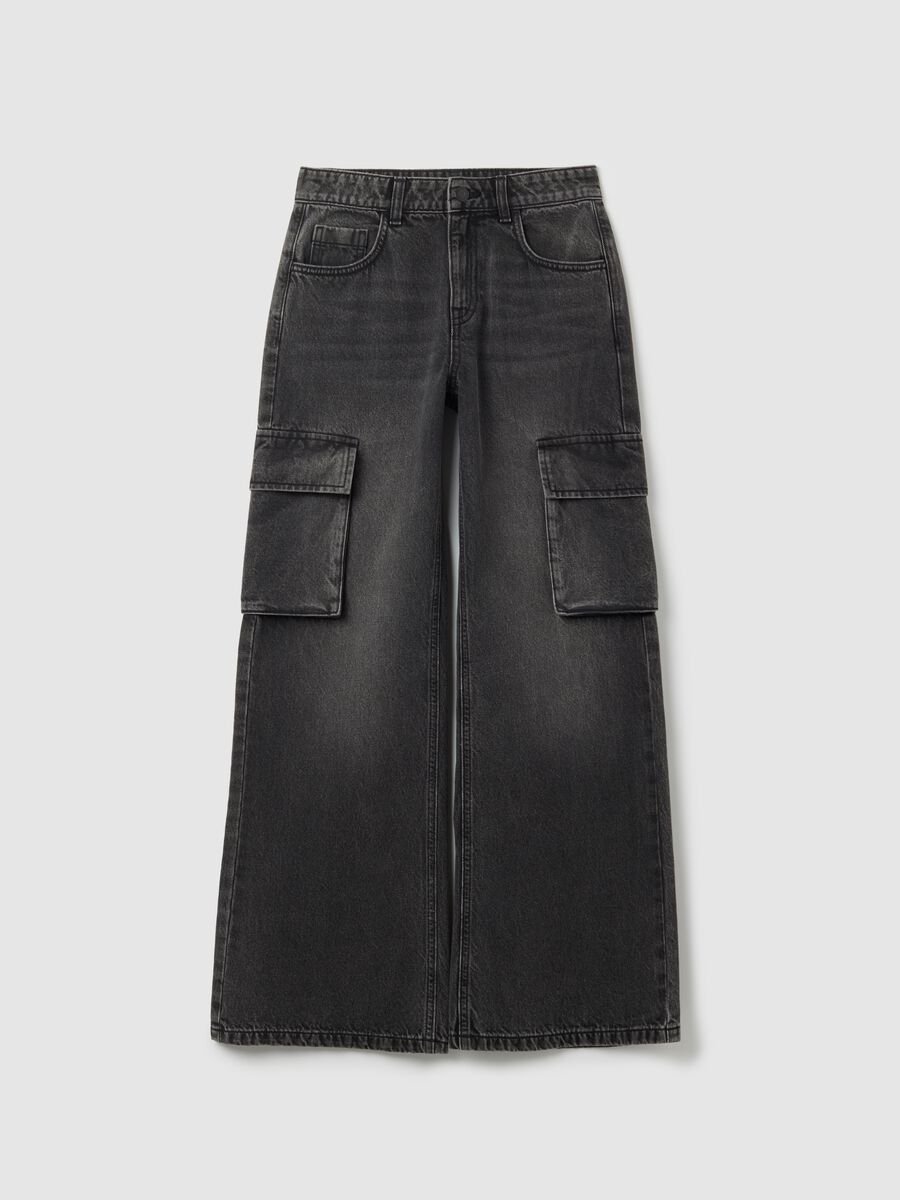 Pantaloni da ragazza in puro cotone nero relaxed fit_0