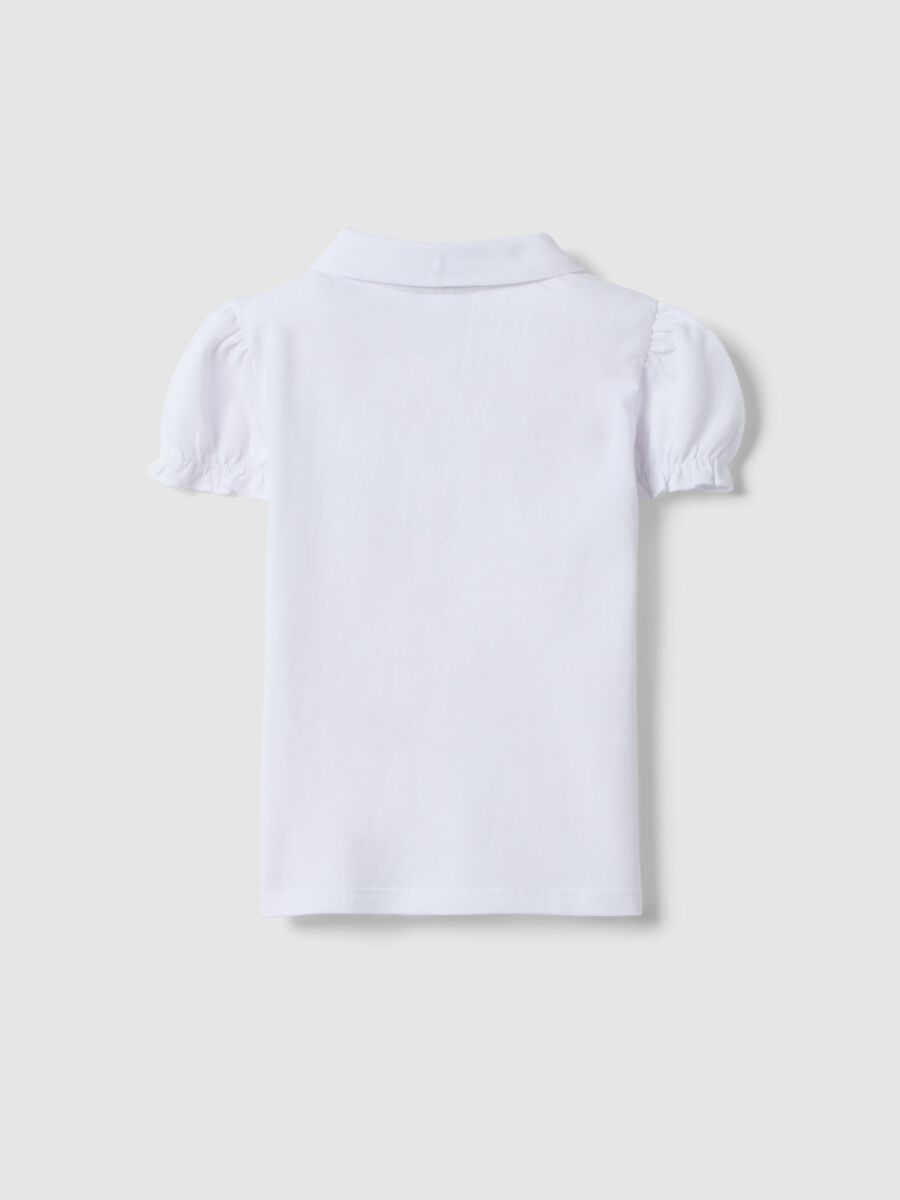White pure cotton polo for girls, regular fit with ruched sleeves_1