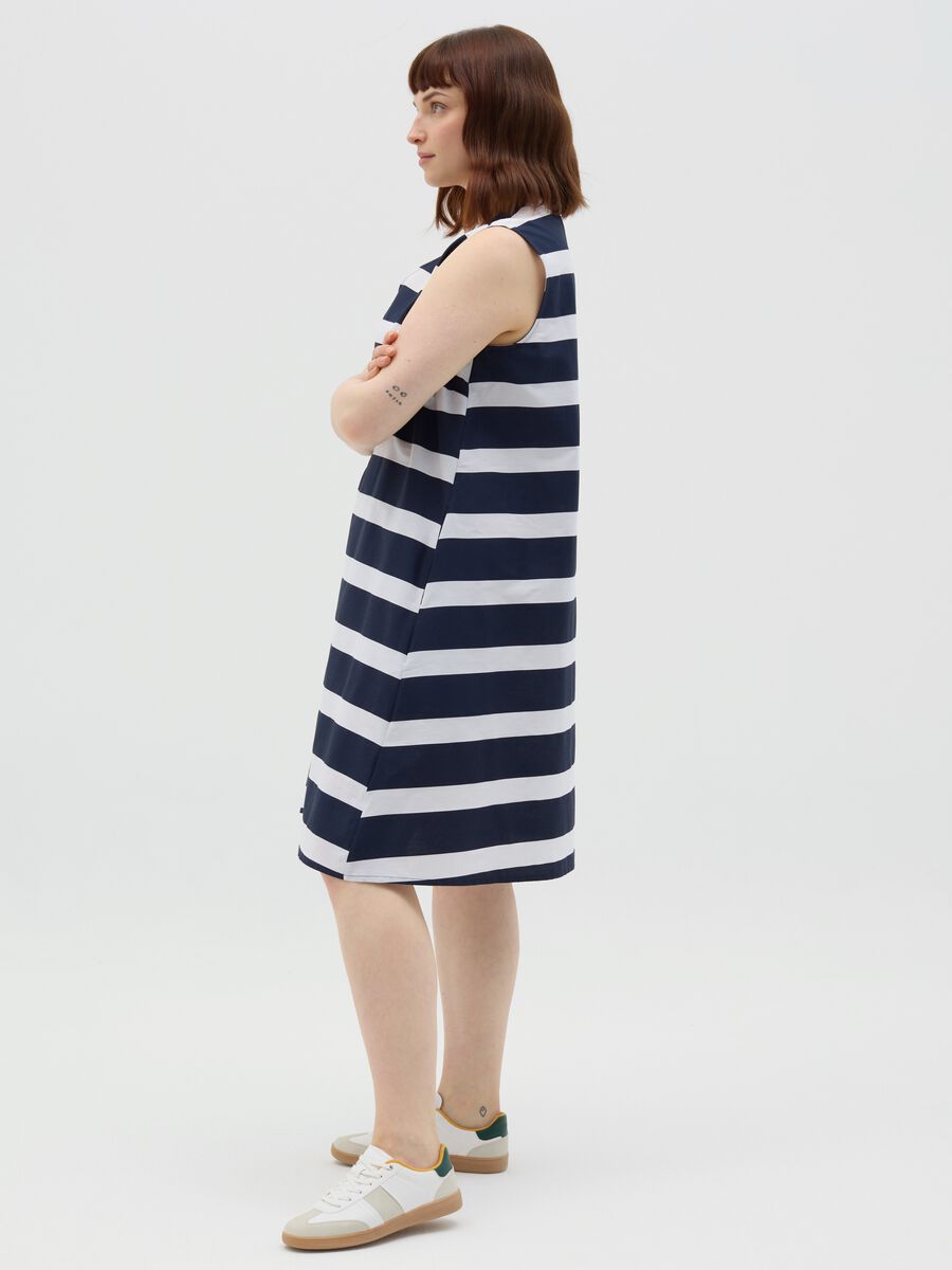 Sleeveless blue and white striped cotton dress_1