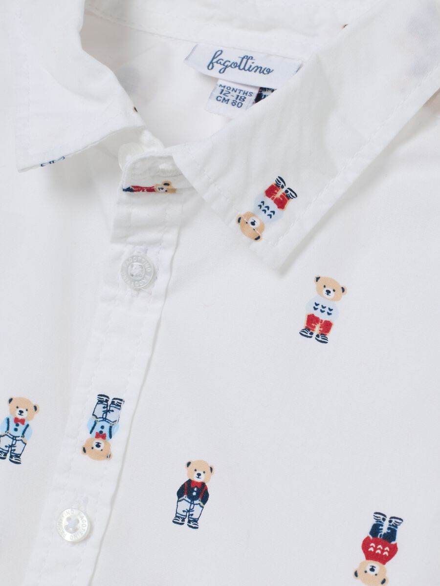 White regular fit pure cotton baby shirt with teddy bears_2