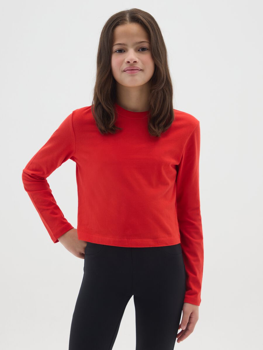 Maglia rossa a maniche lunghe da ragazza in puro cotone regular fit_0