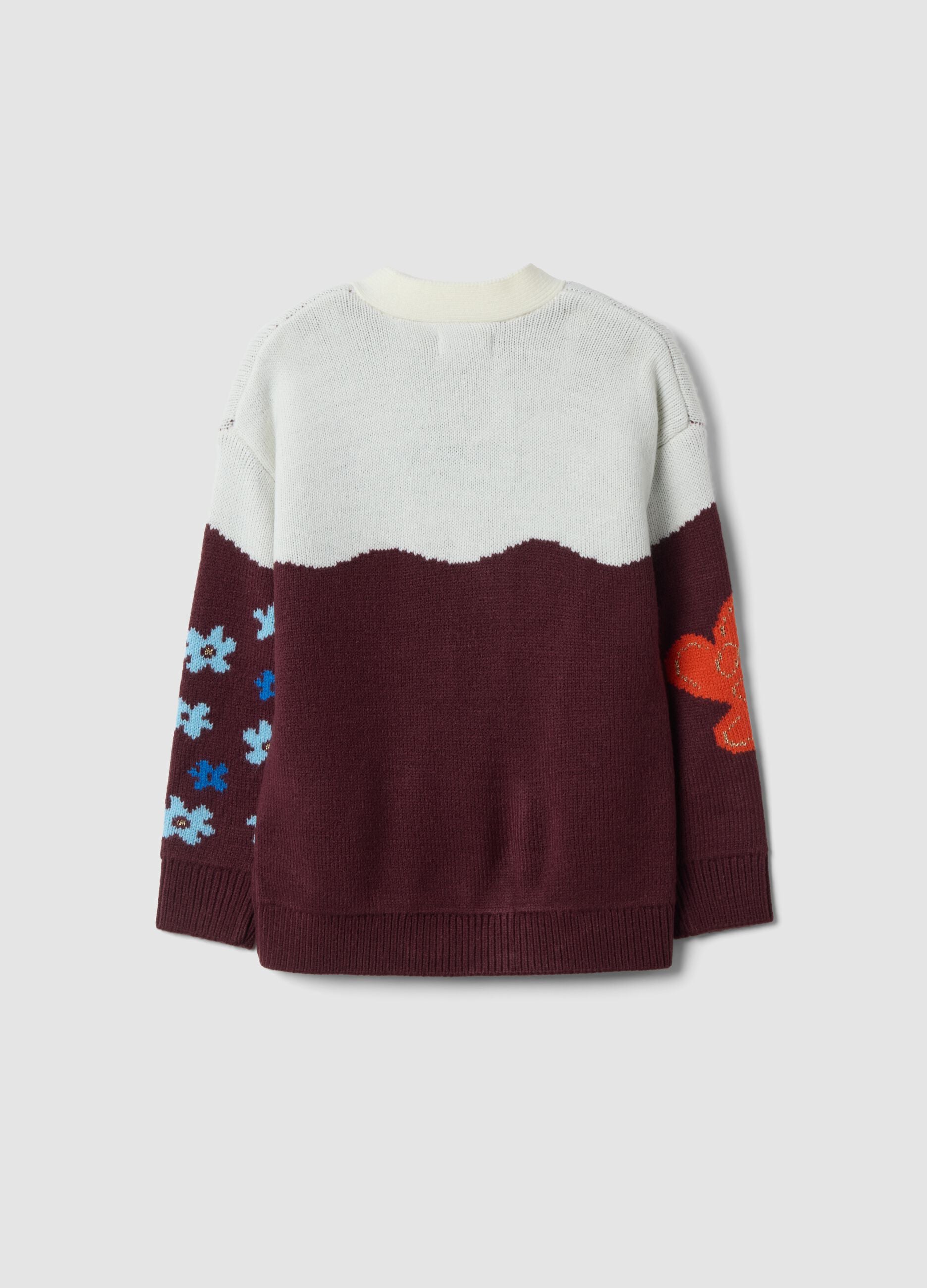Multicolour knitted cardigan with deep V-neck