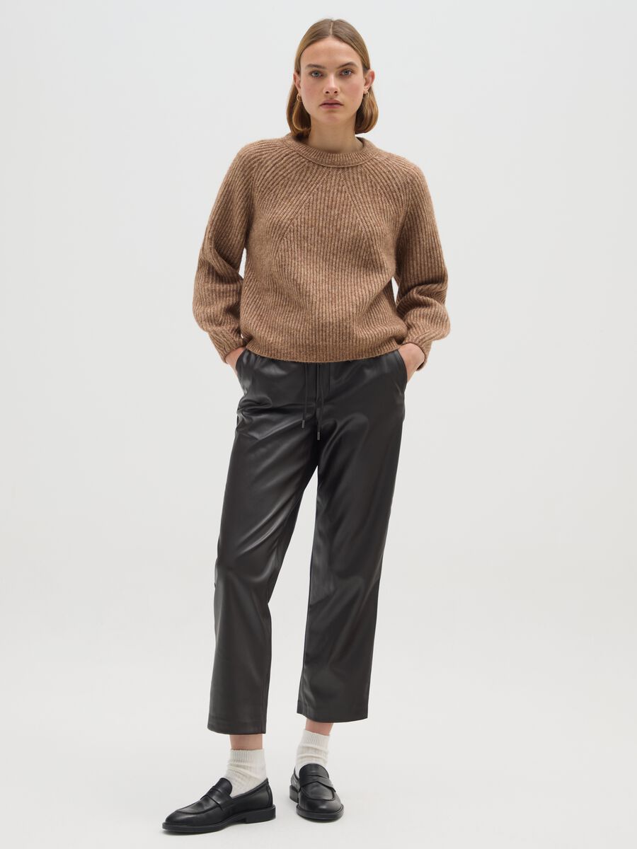 Black Leggings in Mixed Fabric_0