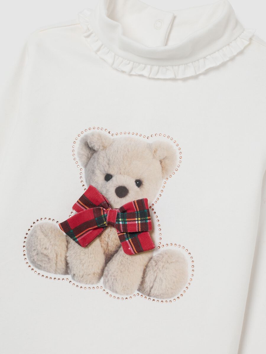 White cotton stretch girl's t-shirt with print_2