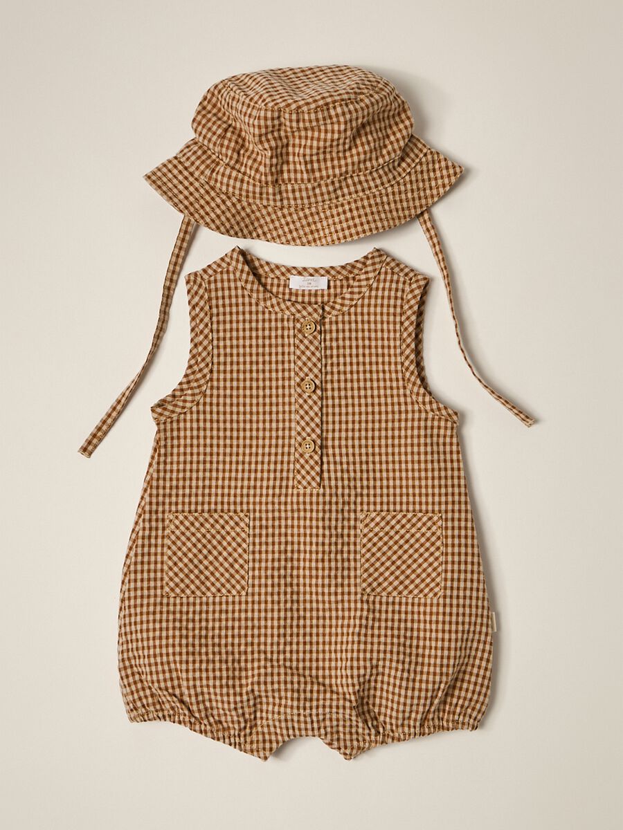 IANA newborn boy check hat and romper suit set_0