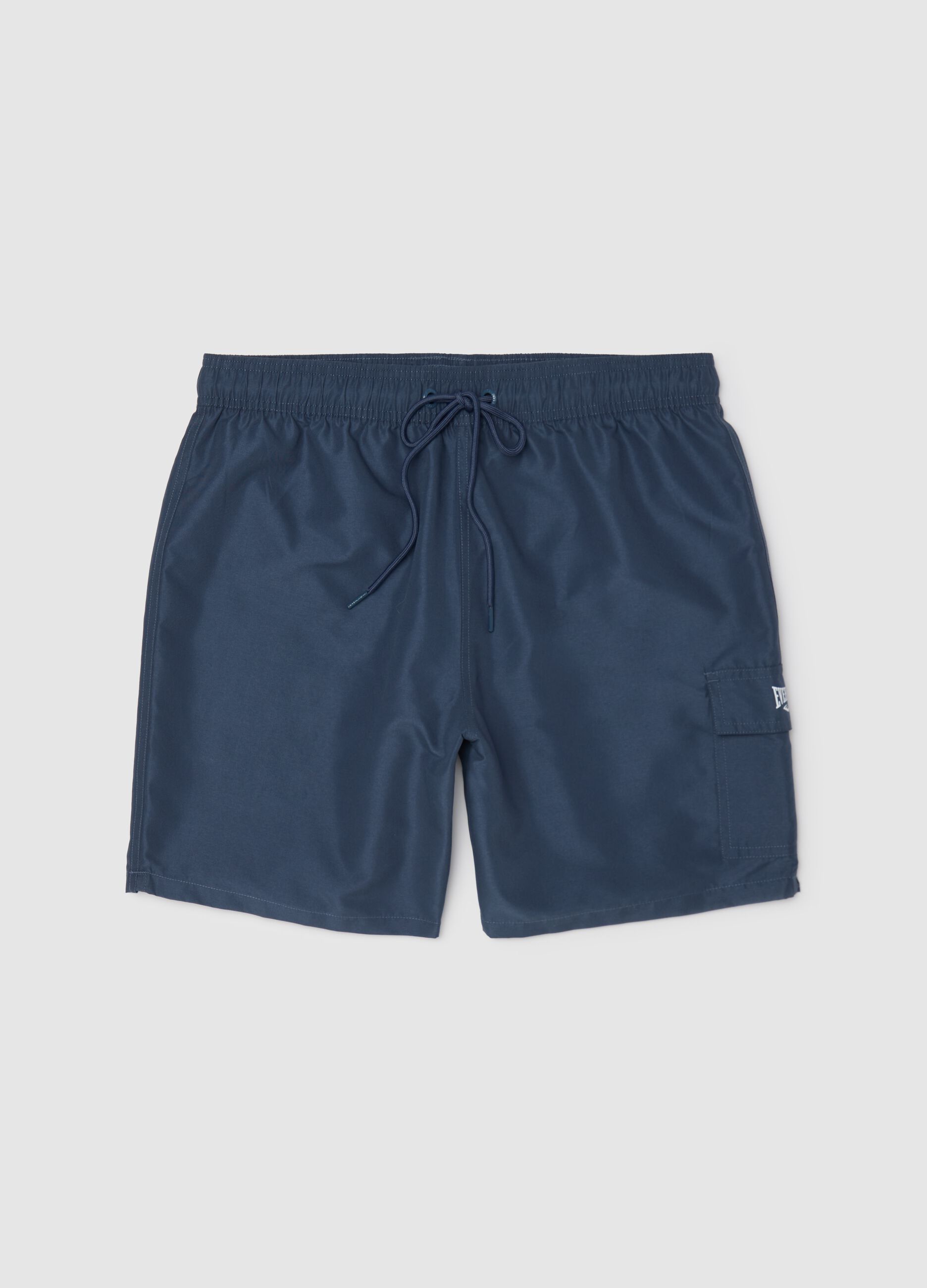 Blue swimming trunks with logo print