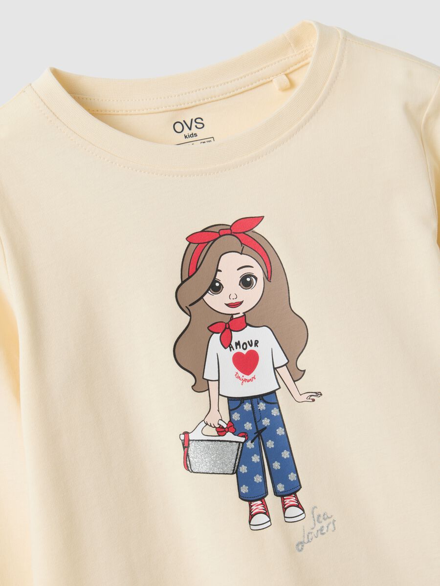 Beige pure cotton T-shirt for girls regular fit_2