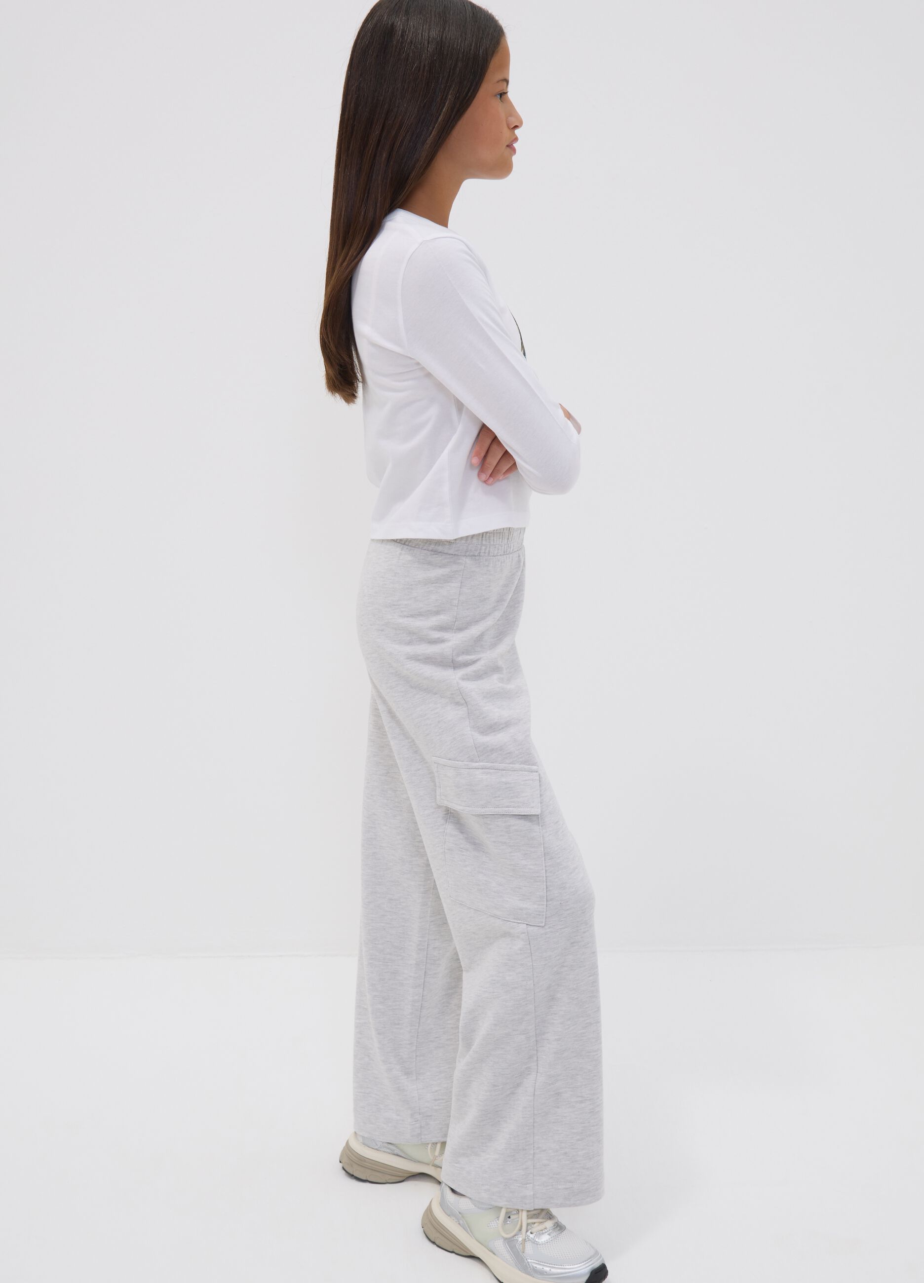 Pantaloni cargo grigi culotte in puro cotone per ragazza