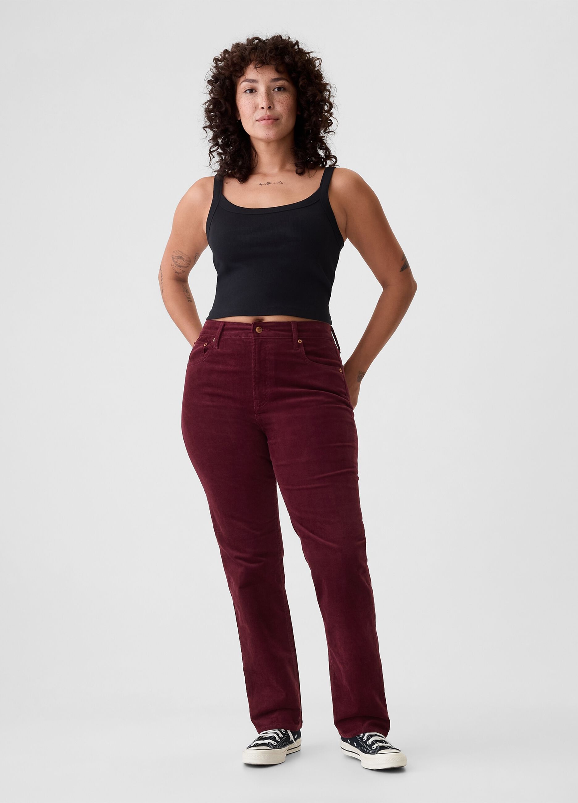 Straight high-rise trousers in corduroy