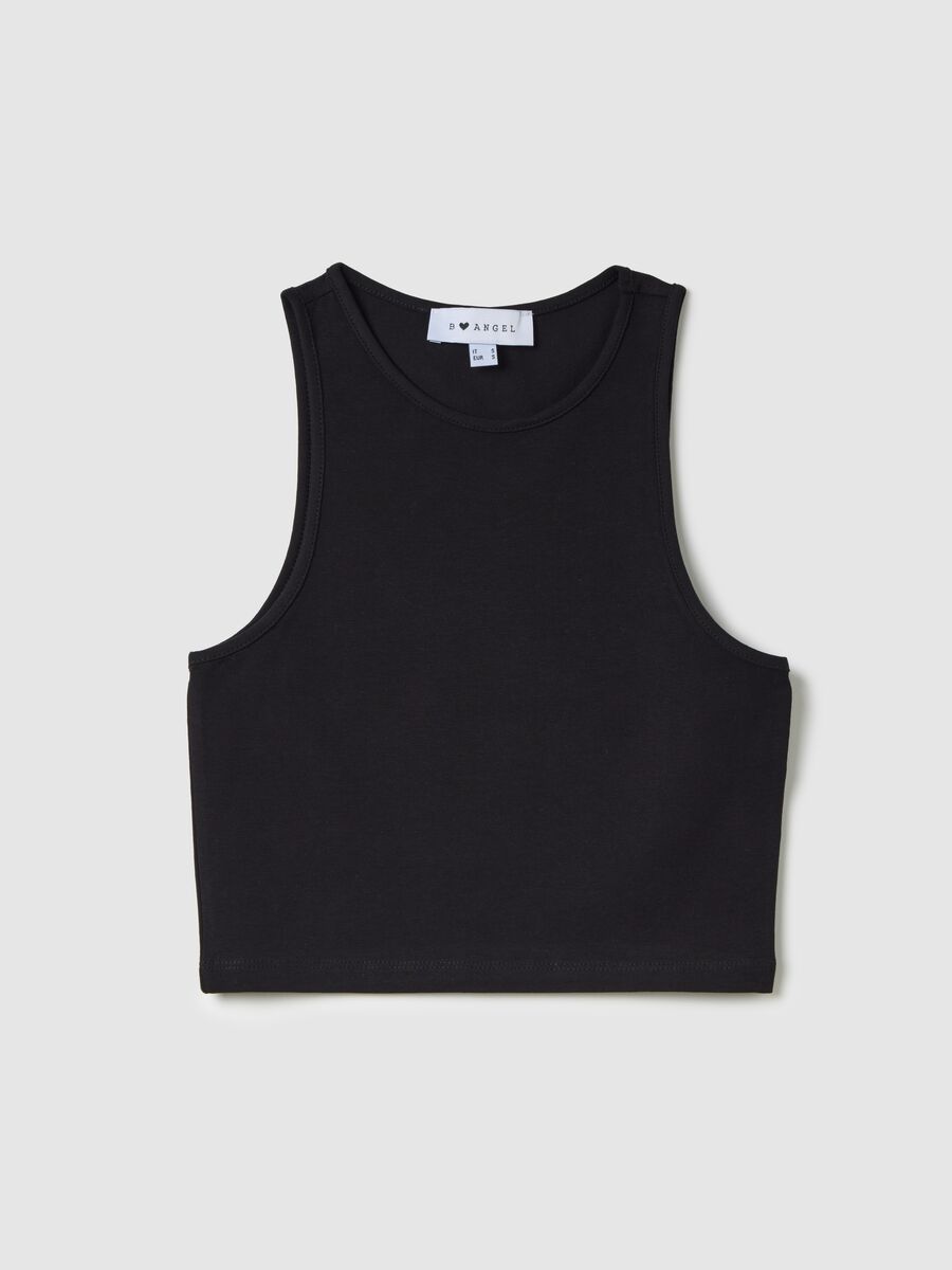 Women’s black fitted short top in stretch cotton_4