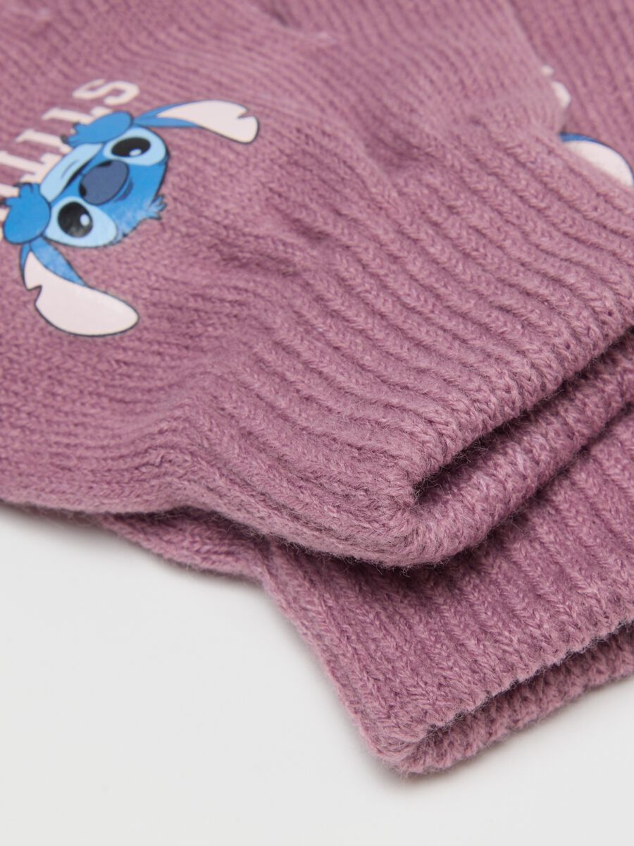 Girls' Purple Gloves with Stitch Print_2