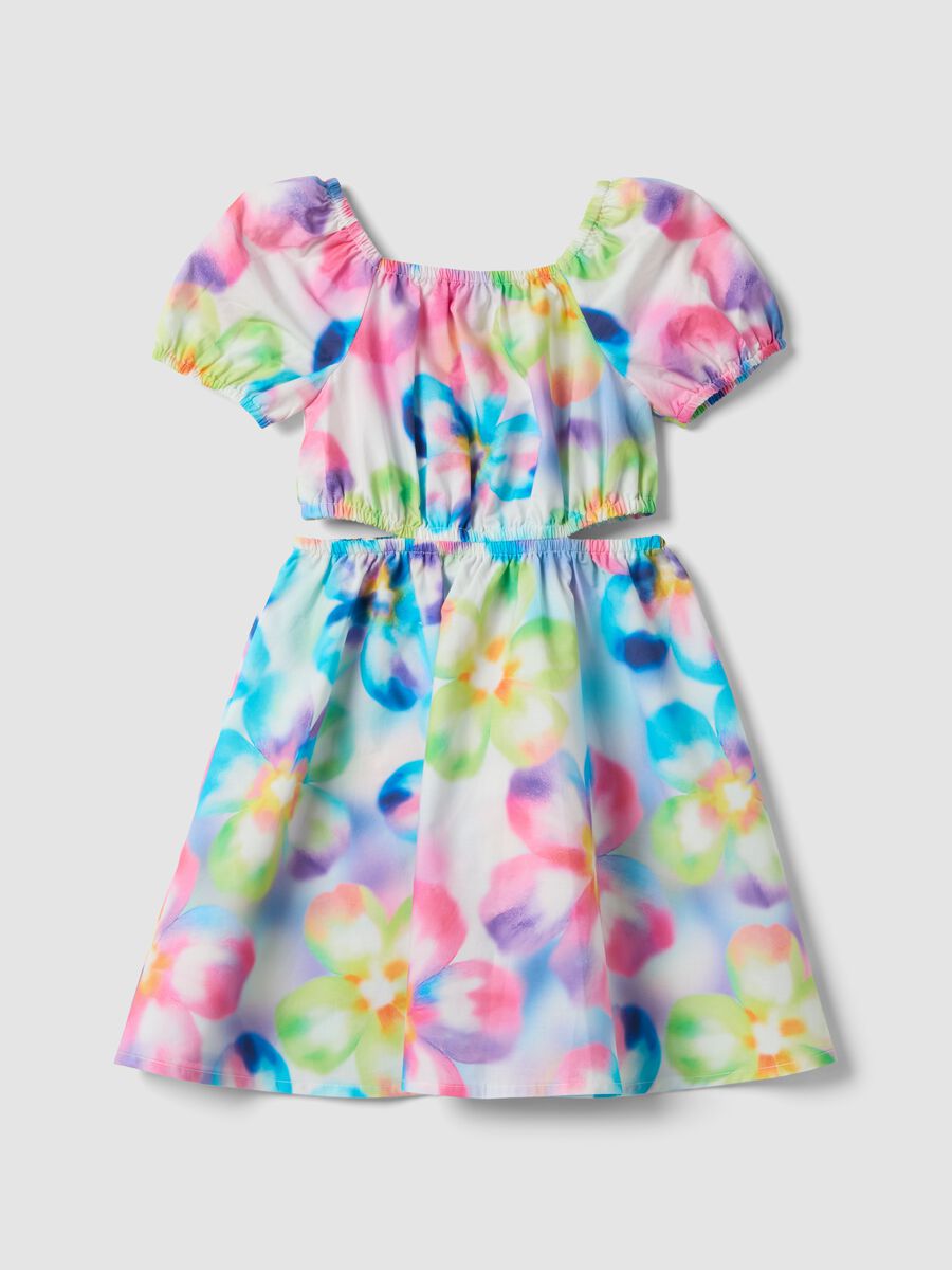 Multicolour pure cotton floral dress, regular fit_0