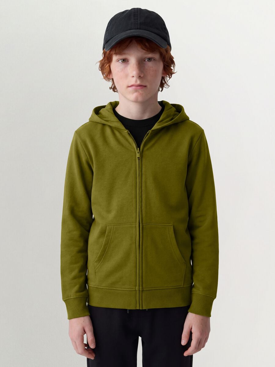 Felpa verde con cappuccio in puro cotone organico regular fit per ragazzo_0