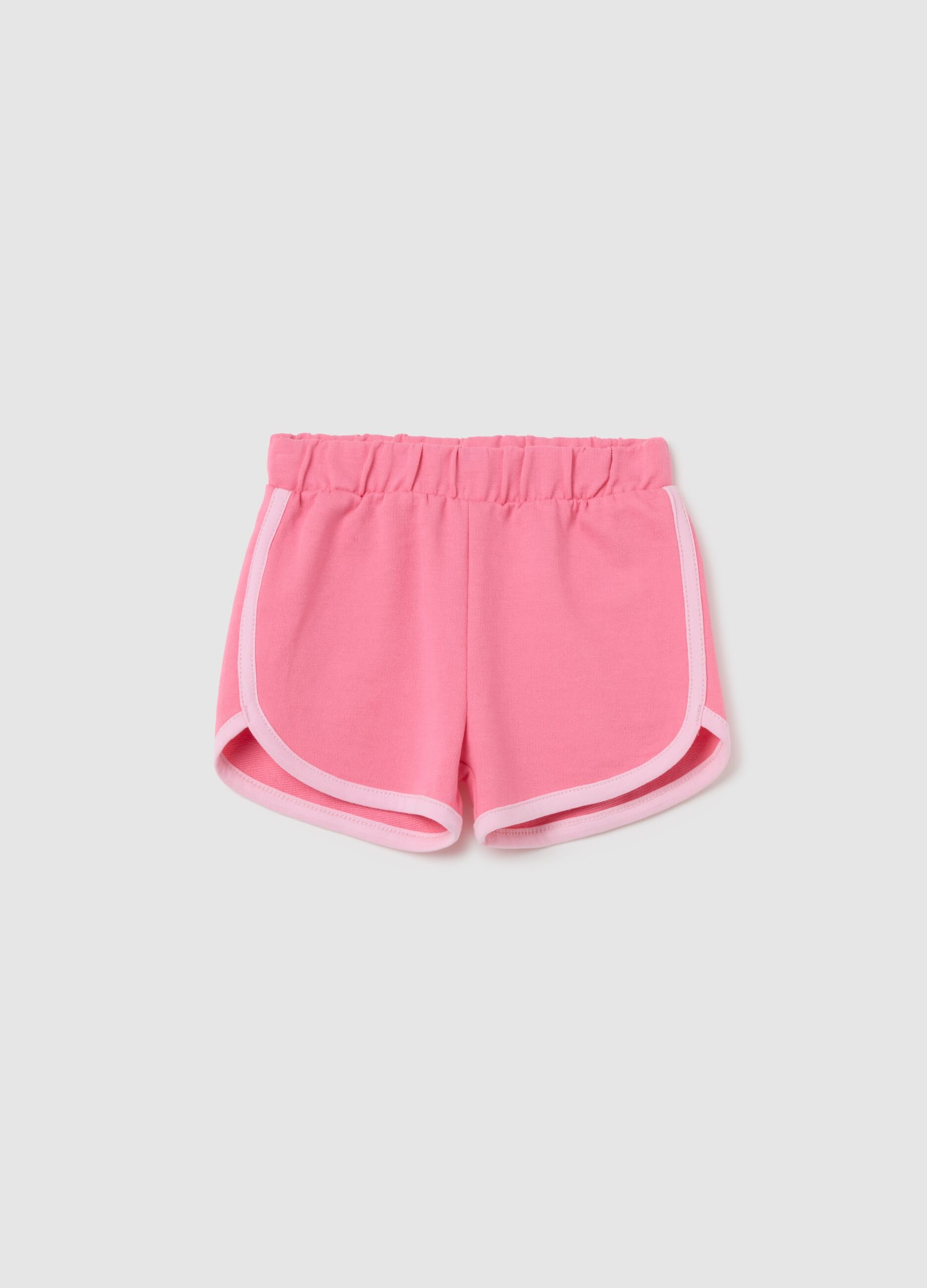 Girls' pink pure cotton regular fit shorts with elasticated waist