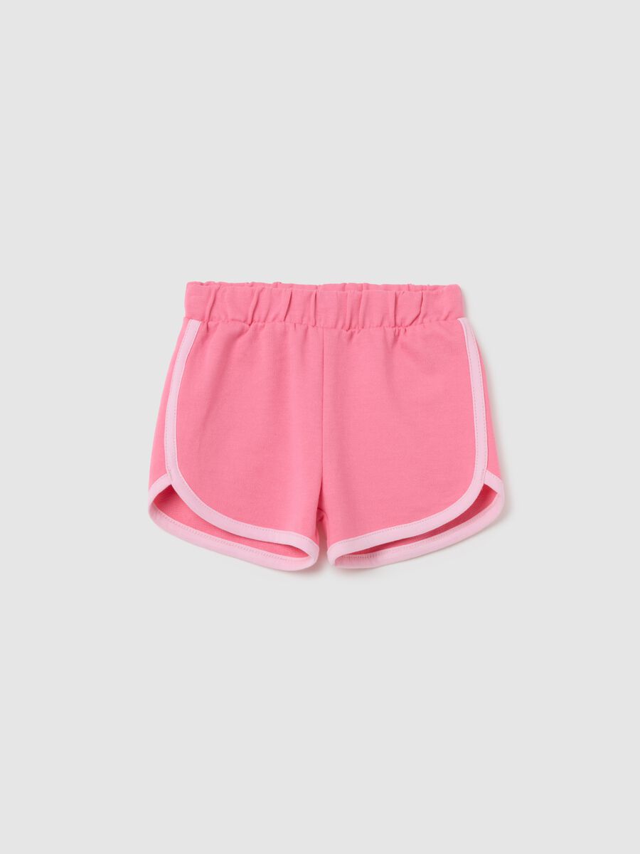 Girls' pink pure cotton regular fit shorts with elasticated waist_0