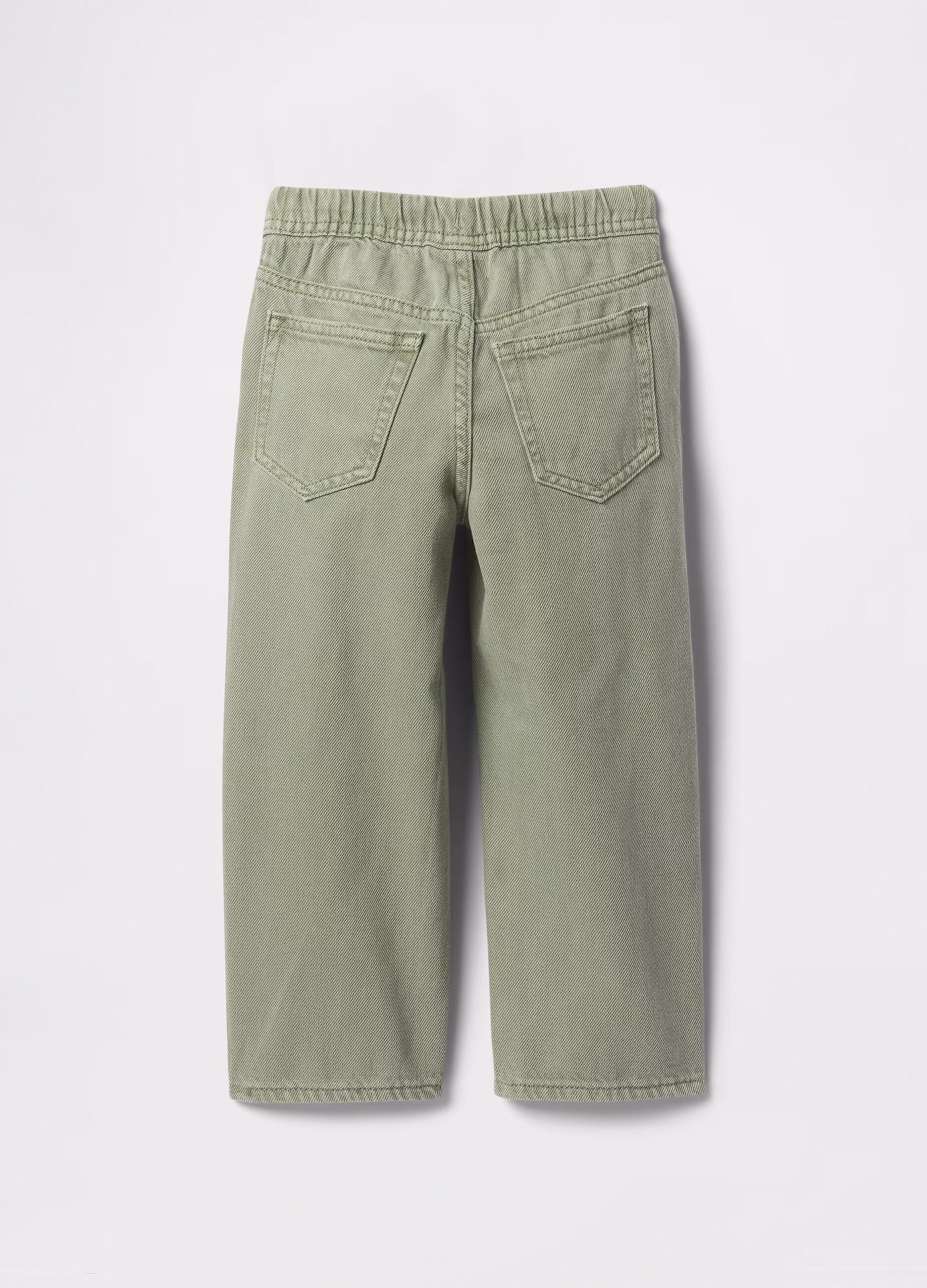 Green trousers in cotton and Lyocell with drawstring