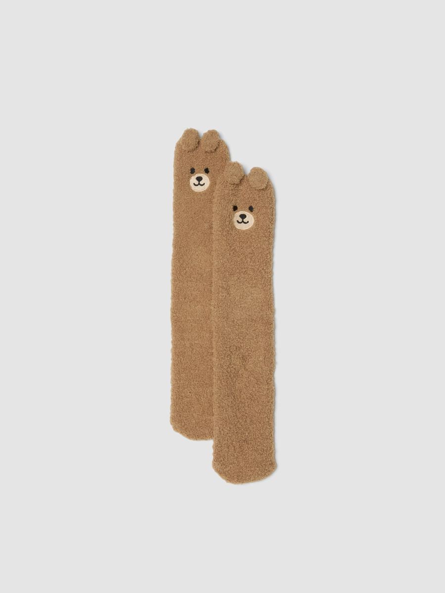 Beige stretch-fabric socks with teddy bear detail_0