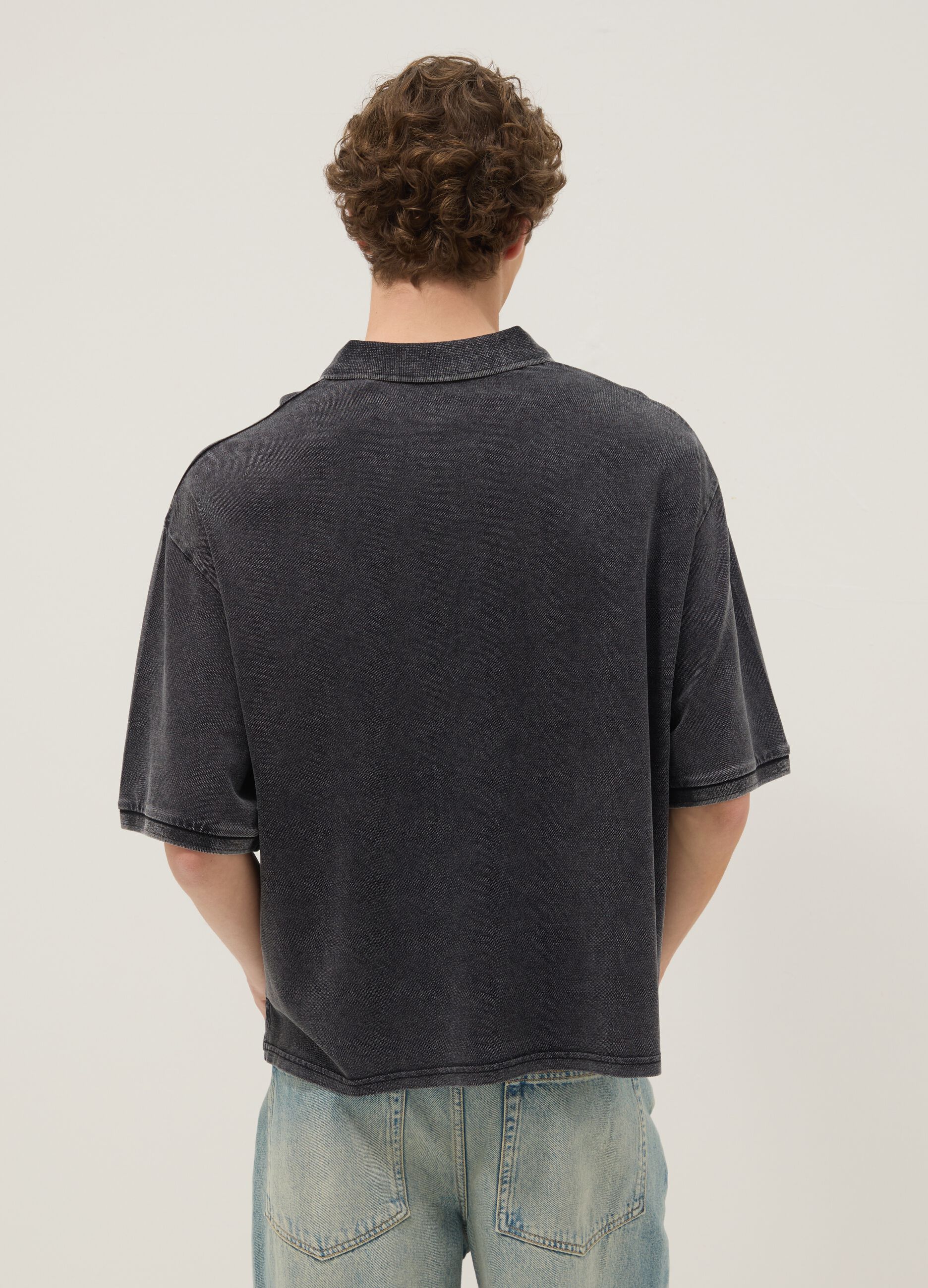 Polo a maniche corte in puro cotone nero regular fit