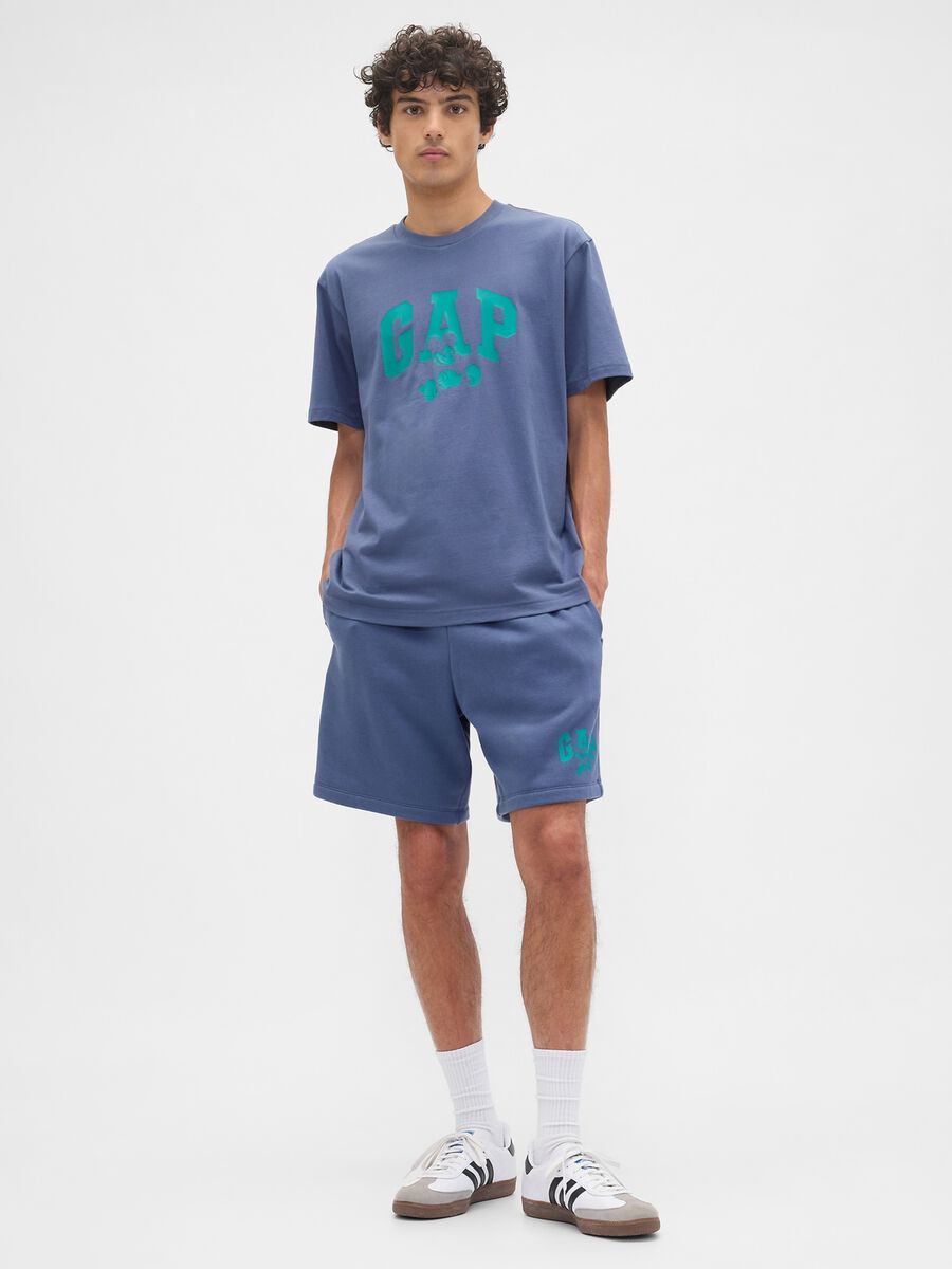 T-shirt blu a maniche corte in misto cotone_2