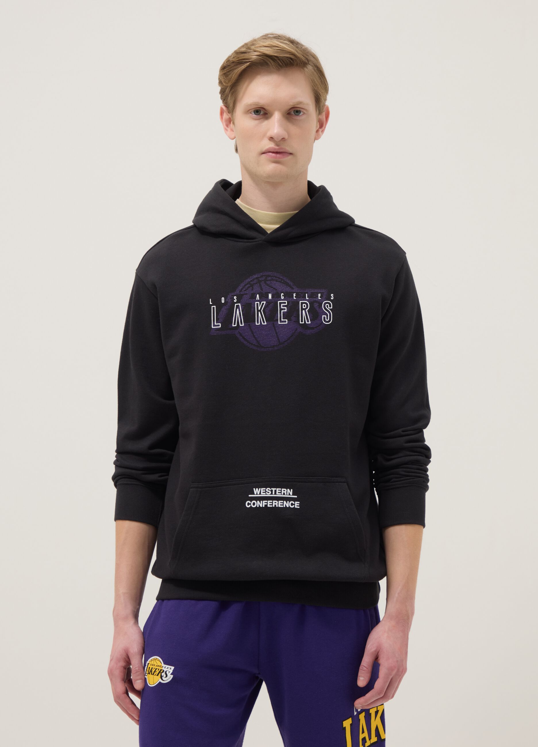 Black cotton-blend hoodie with NBA print