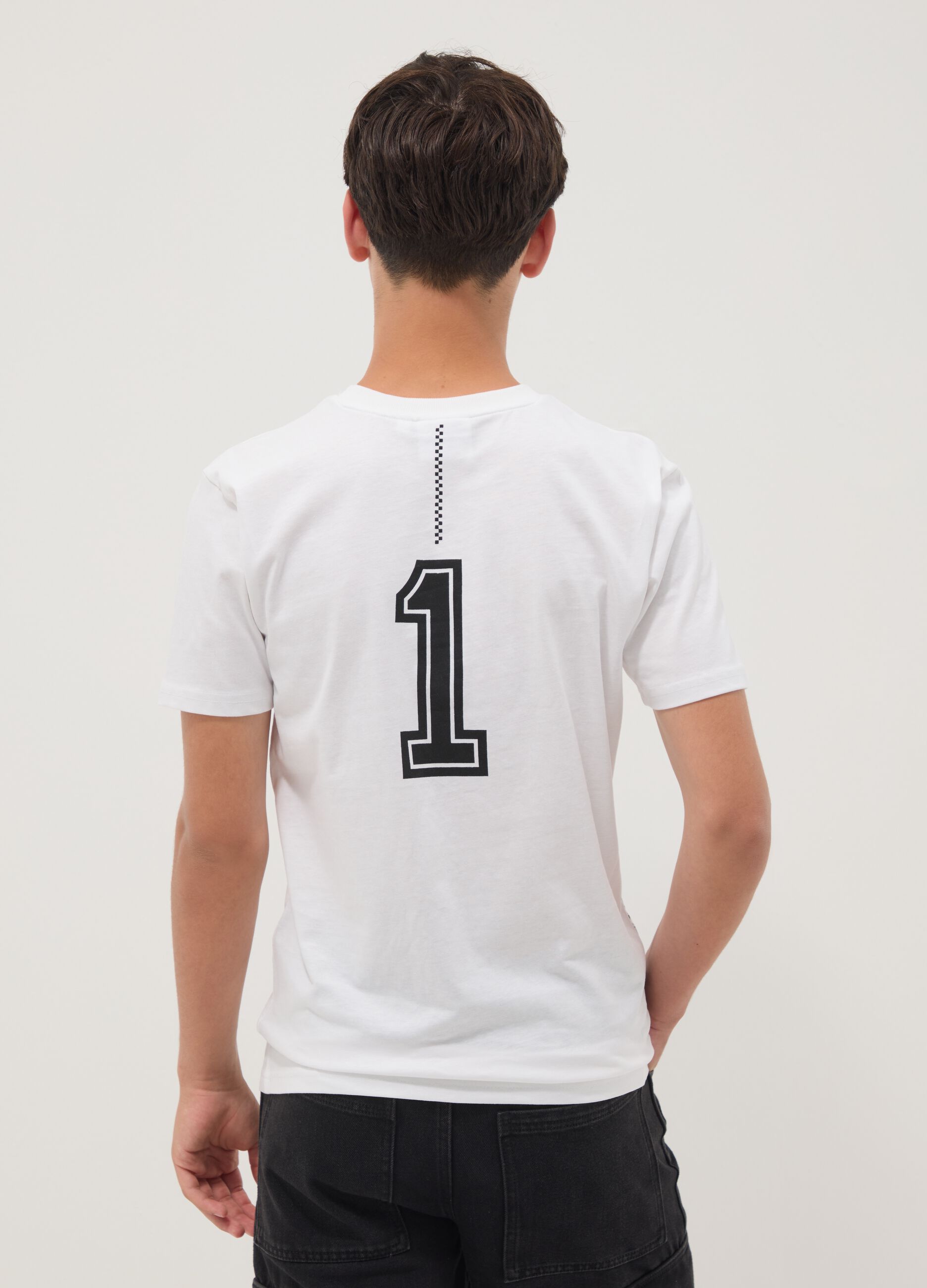 T-shirt bianca a maniche corte in misto cotone per ragazzo relaxed fit