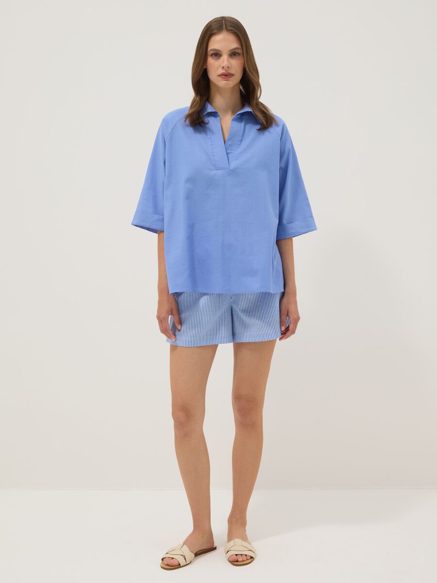 Light blue pure cotton V-neck top_0