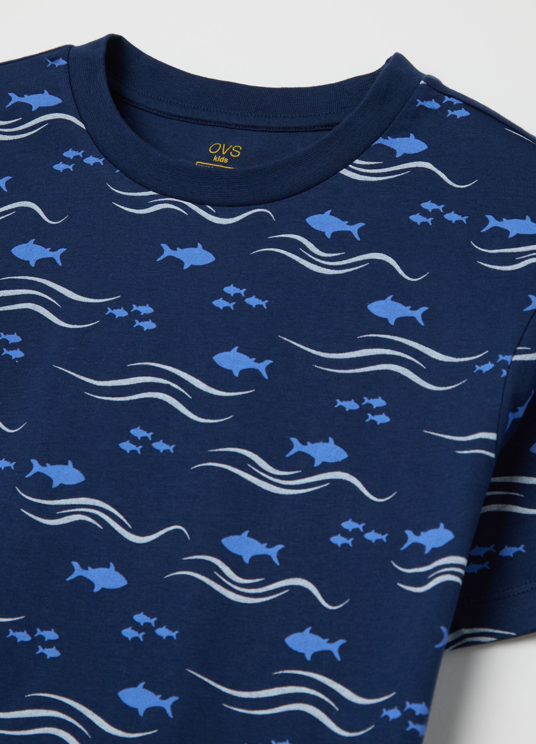 Blue pyjamas in cotton with fish print