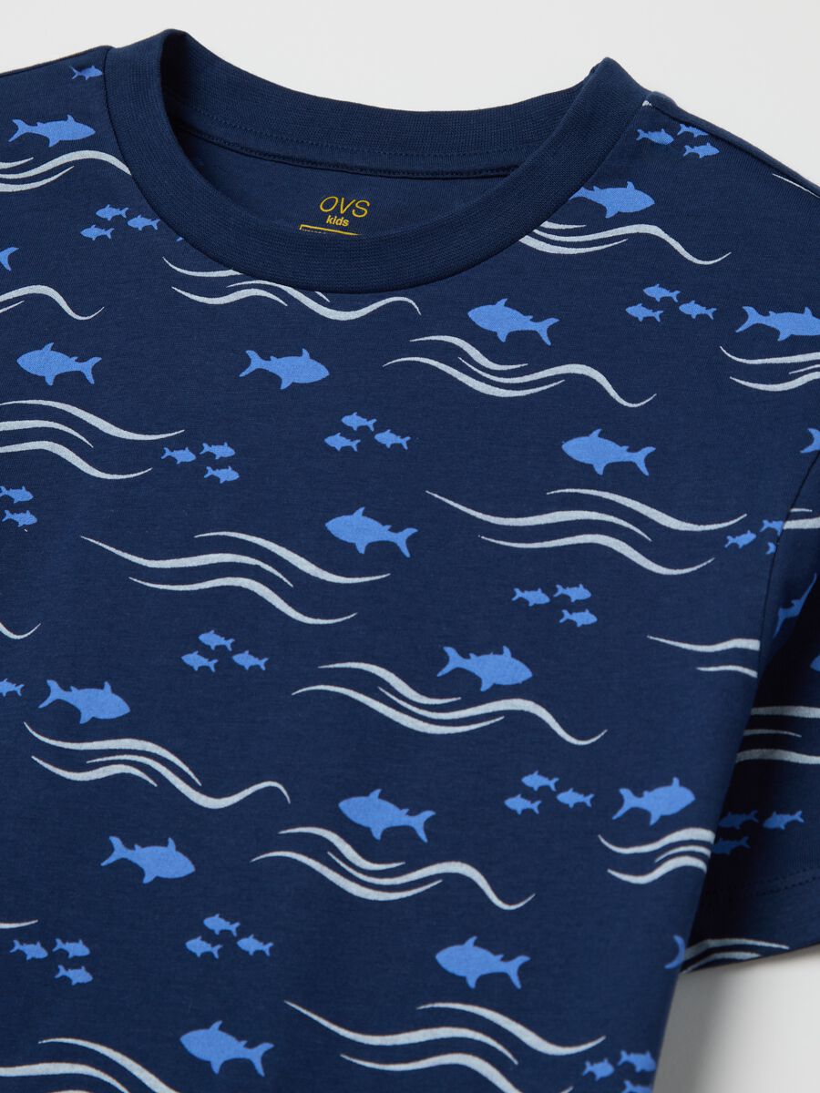 Blue pyjamas in cotton with fish print_2