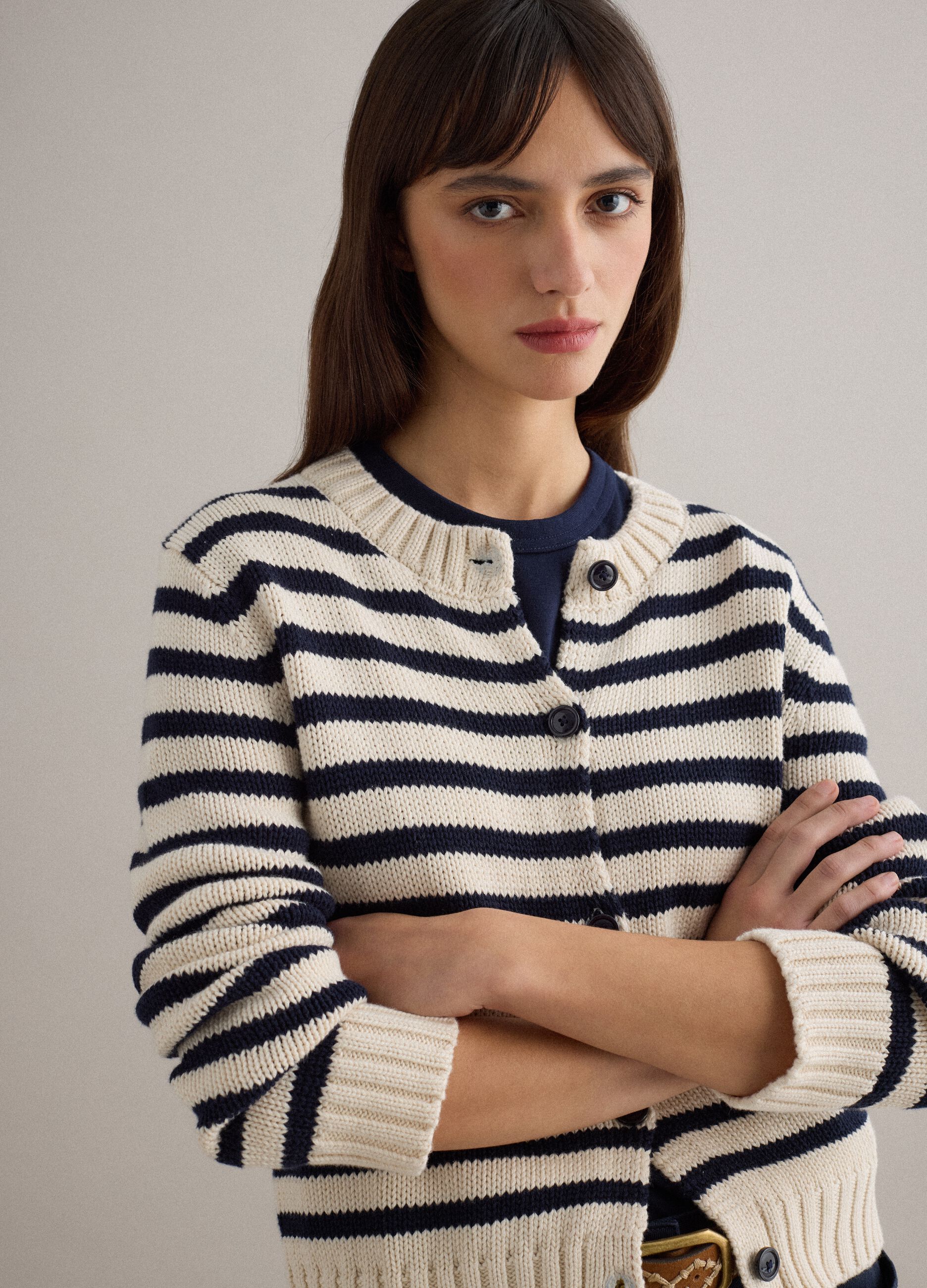 Multicolour striped cardigan in pure cotton regular fit with buttons