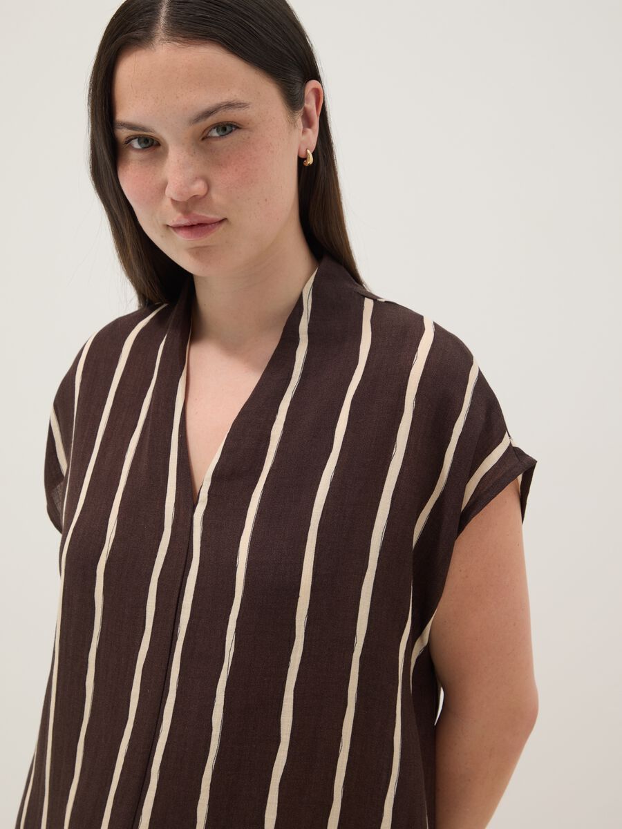 Abito midi marrone in misto viscosa a righe_4