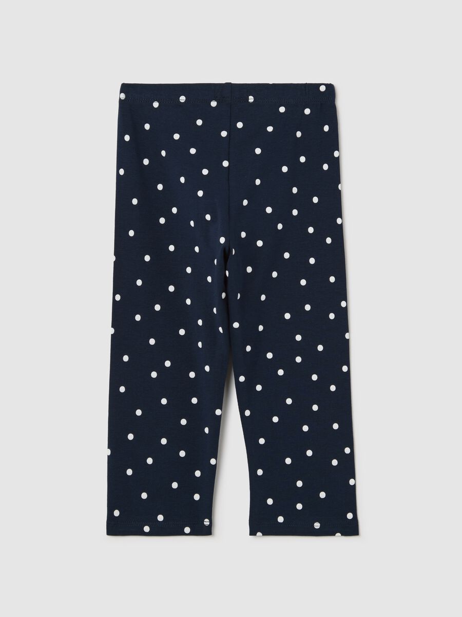 Blue three-quarter leggings with polka dot pattern_1