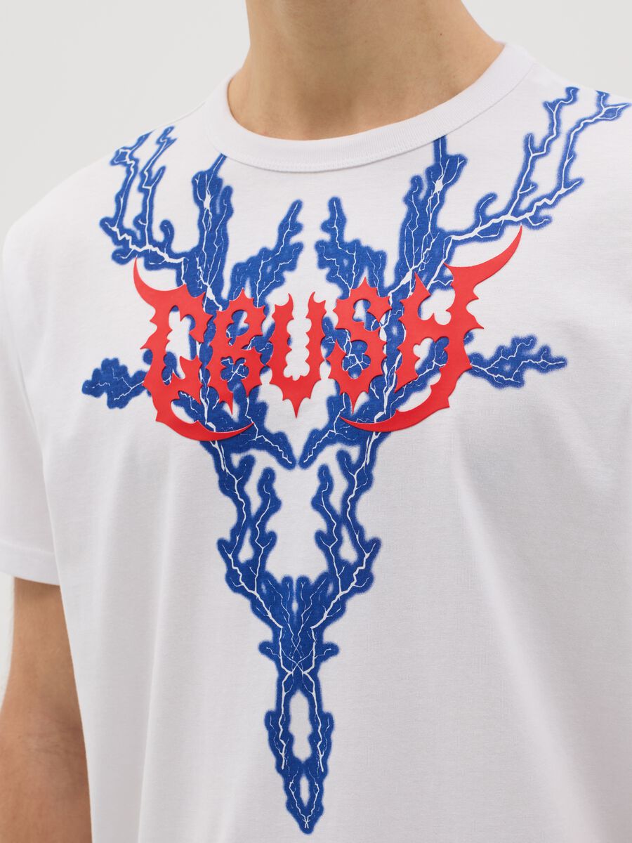 White short-sleeved T-shirt with lightning print_3