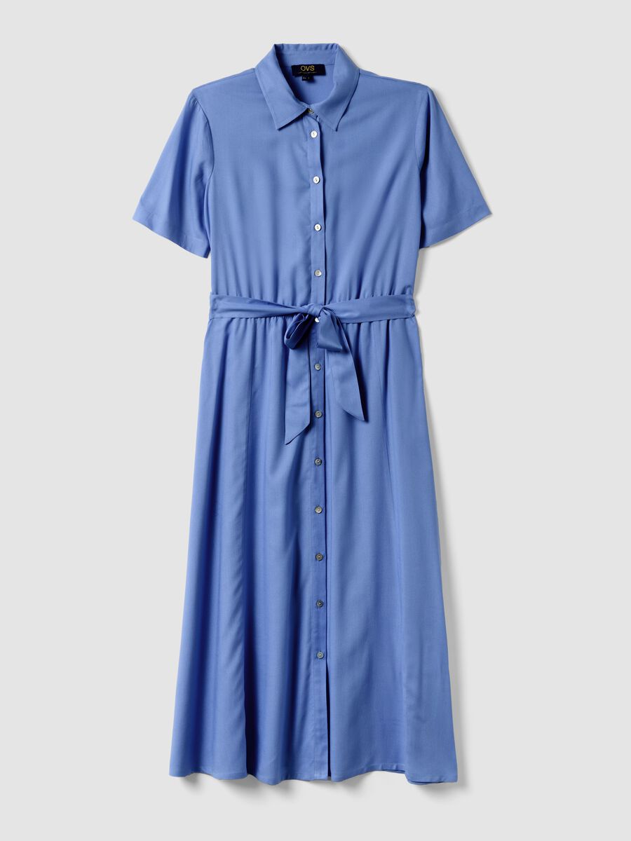 Blue pure viscose dress with regular fit and belt_0